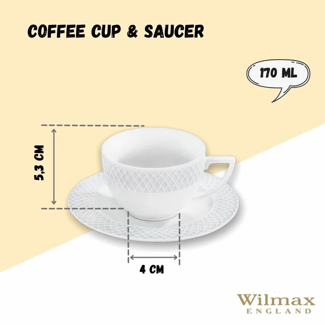 Wilmax | zestaw filiżanek do cappuccino | filiżanki ze spodkami 6 sztuk | serwis do kawy i herbaty | filiżanki do kawy | do herbaty | na desery | zestaw upominkowy | kolor biały | 170 ml
