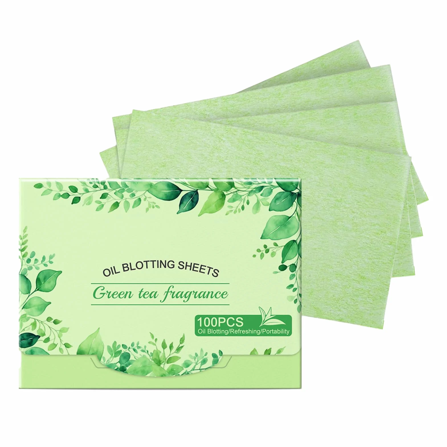 Oil Blotting Sheets, Face Absorbing Paper, Shine Makeup Friendly Pads, Gentle Non-Sticky Texture, 100 Count Wipes, Ideal for Freshening, Oily Skin Control, Green