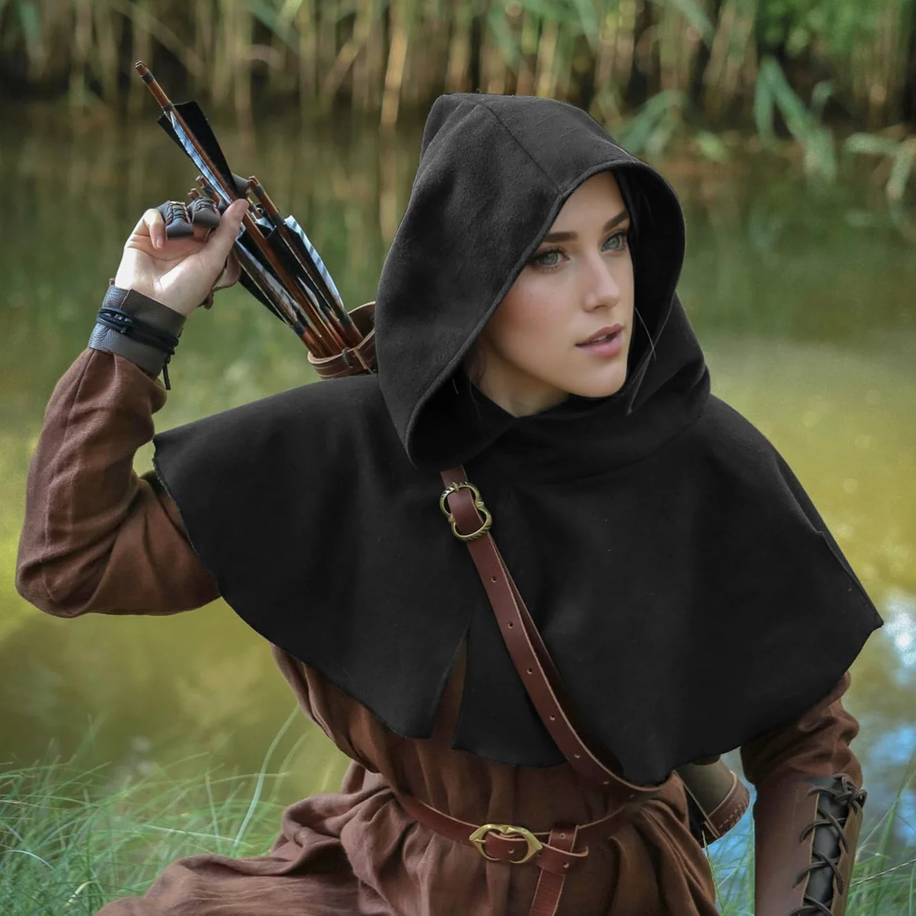 keland Halloween średniowieczny kaptur z kapturem Cowl Hood peleryna z kapturem dla kobiet i mężczyzn