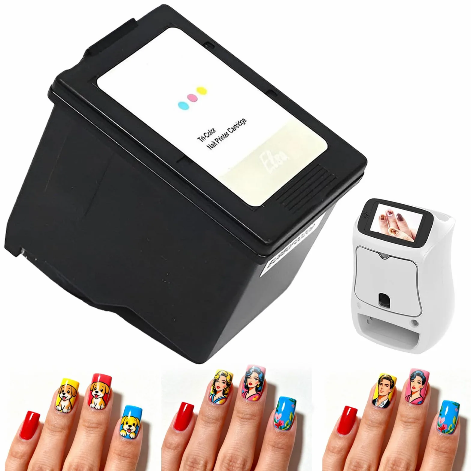 Profesjonalny 3D kolorowy wkład z tuszem do sprzętu do nail artu, zamiennik specjalnego tuszu do druku z wyjściem HD na 800 paznokci, do domowych salonów piękności Whiteinkcartridge