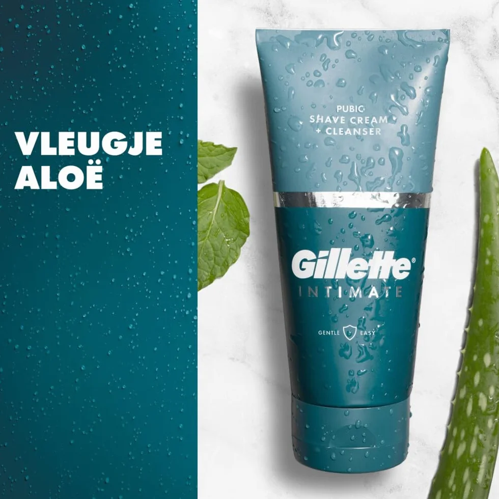 Gillette Intimate zestaw do golenia intymnego dla mężczyzn (177 ml), krem do golenia i pod prysznic 2 w 1, formułowany do owłosienia okolic intymnych, z aloesem, bez parabenów, prezent dla mężczyzn