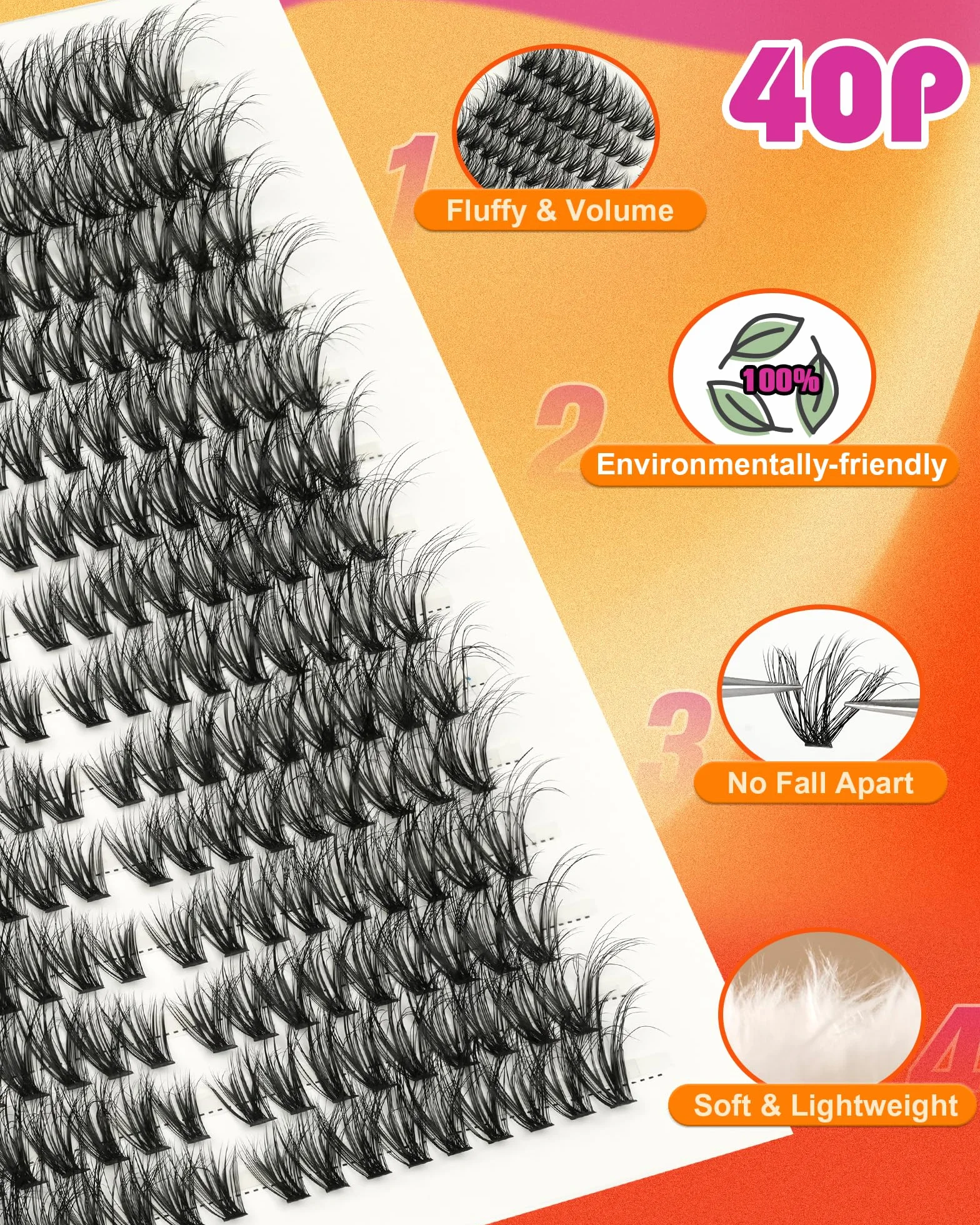 EMEDA Efekt 3D Klastry rzęs 40D Cluster Przedłużanie rzęs 8-16 mm Mix C Curl Cluster Lashes Naturalne i puszyste Przedłużanie rzęs Pojedyncze rzęsy DIY (40D, 0,07 C Mix)