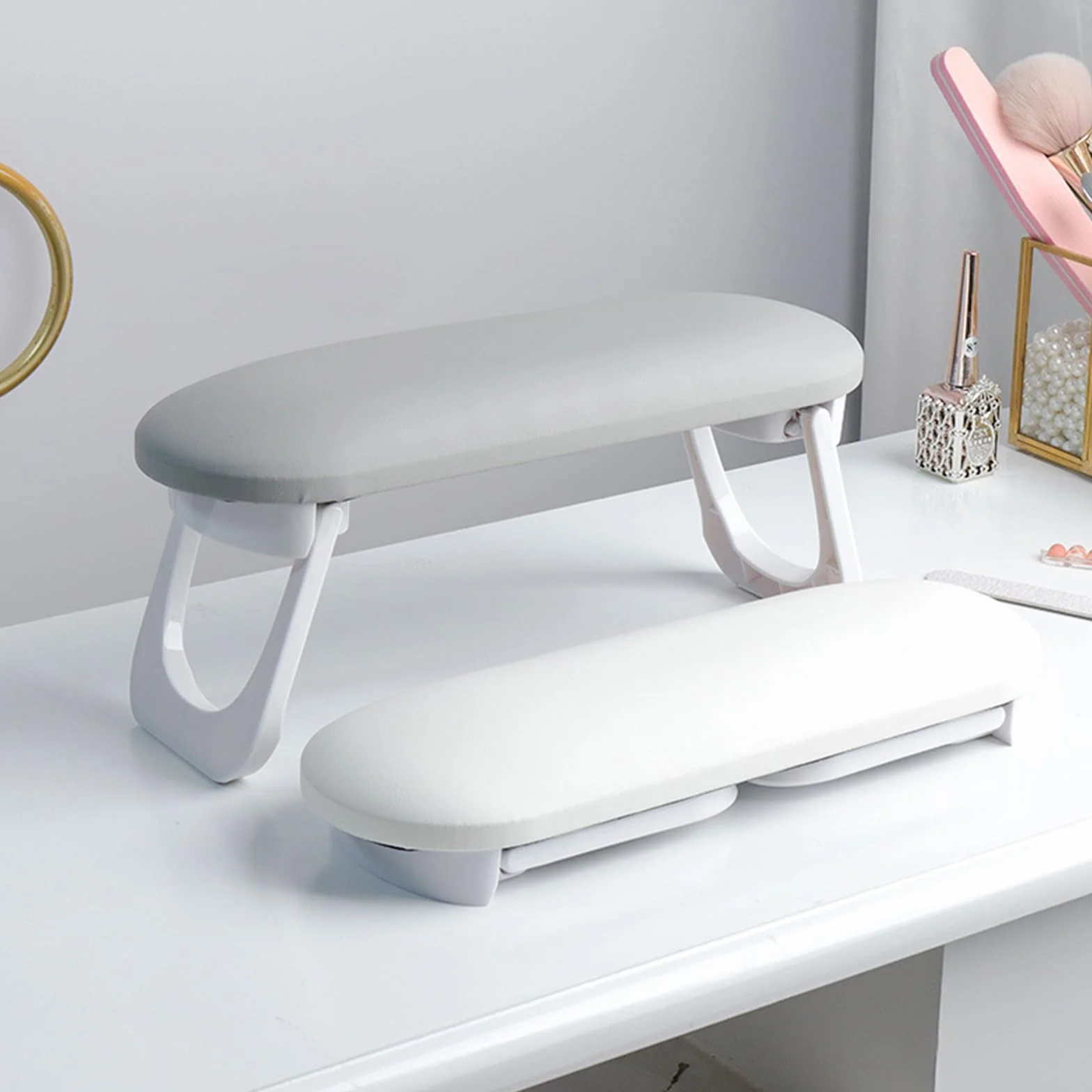 Podłokietnik do paznokci, składana poduszka do manicure, antypoślizgowa, miękka skóra z mikrofibry, manicure, stojak na paznokcie, technik, stół do salonu zdobienia paznokci