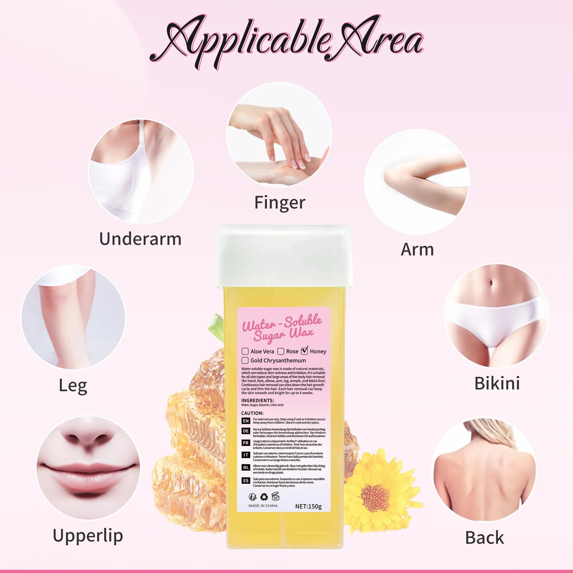 Beauty7 Zestaw wkładów woskowych Roll-on Wax, wkłady woskowe, wkłady z gorącym woskiem, do usuwania włosów pod pachami, okolice intymnej, nóg i klatki piersiowej, 3 sztuki x 150 ml