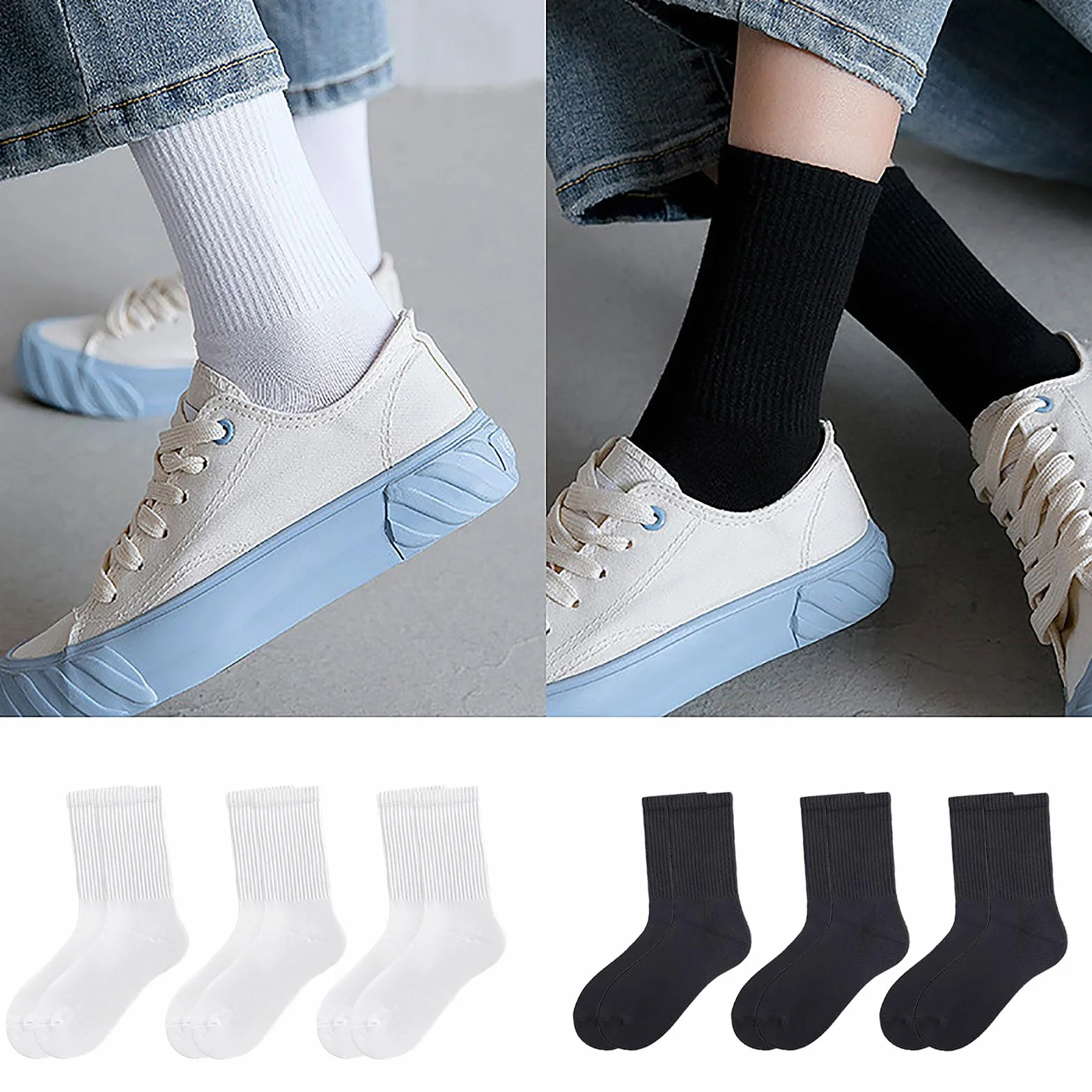 KEYRI 6 par skarpet do biegania damskie bawełniane skarpety, skarpety do sneakersów, skarpety do chodzenia dla mężczyzn i kobiet, jeden rozmiar, skarpety do połowy łydki, wygodne i oddychające, do