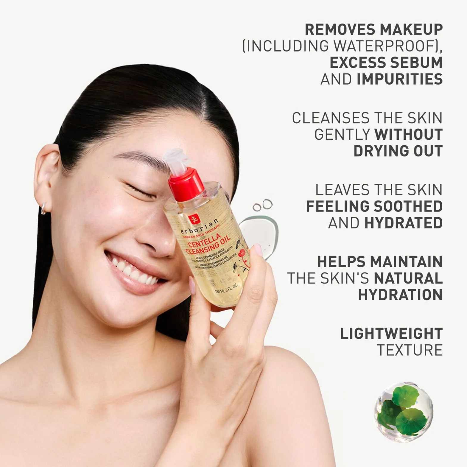 Erborian - Centella cleansing oil - Centella asiatica olejek do demakijażu twarzy 180 ml - Wszystkie rodzaje skóry - Koreańska pielęgnacja kosmetyczna