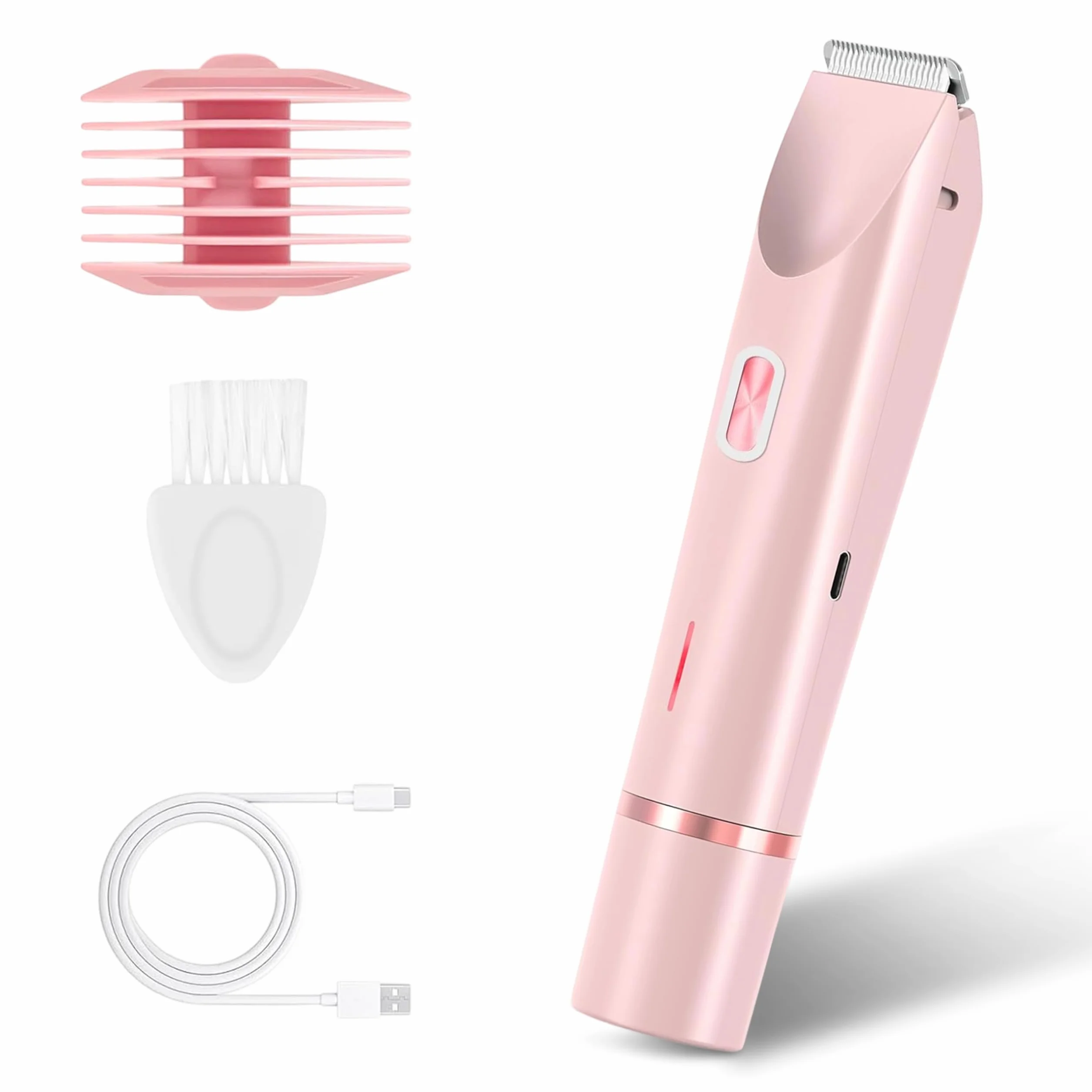 Golarka intymna dla kobiet, 2 w 1, elektryczna golarka z ładowaniem USB C, wodoszczelna, do użytku na sucho i na mokro, do twarzy, nóg i strefy bikini, różowa
