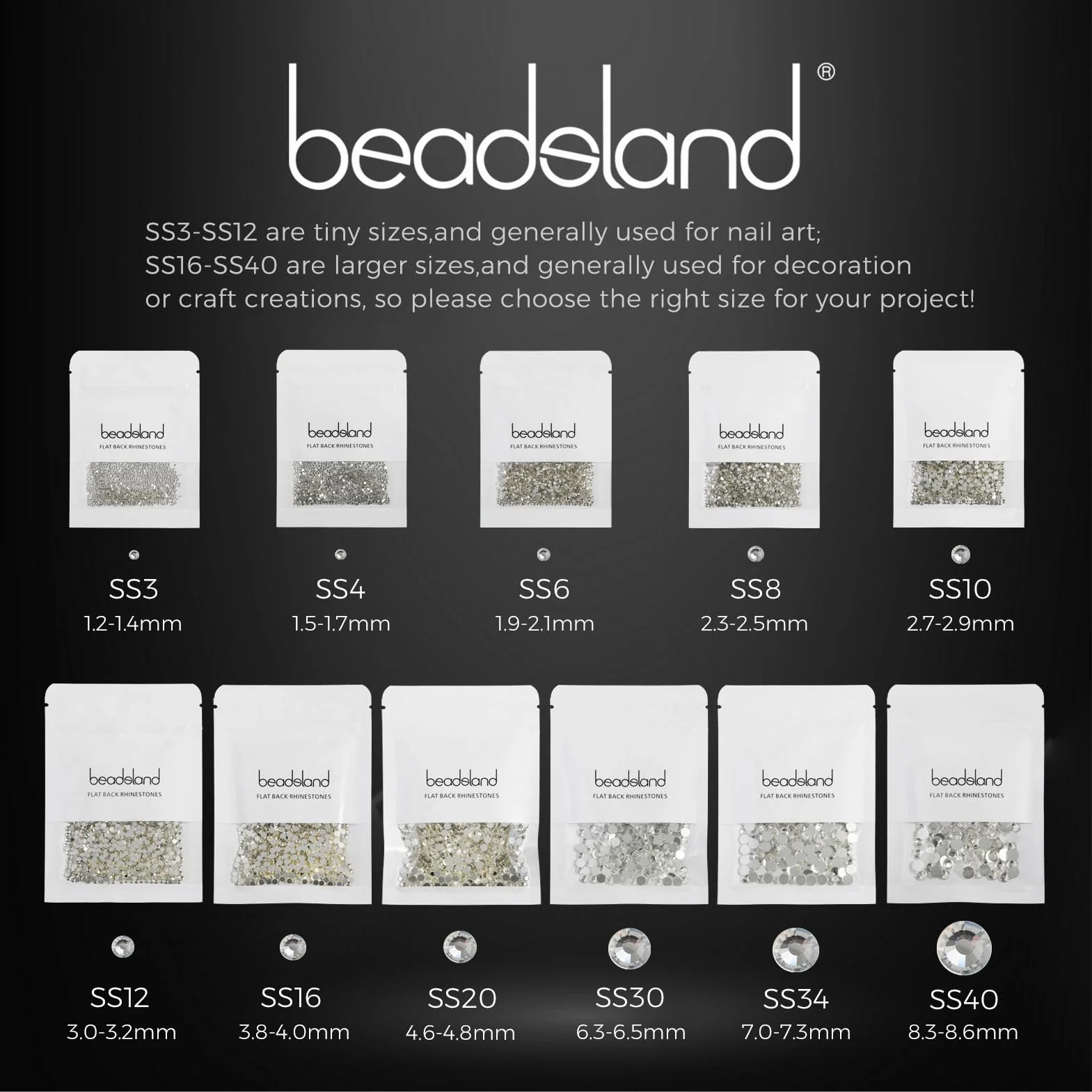 BEADSLAND 1440 sztuk płaskich kamieni strasu, kryształki do paznokci, akwamaryn, SS3 (1,3 – 1,4 mm)
