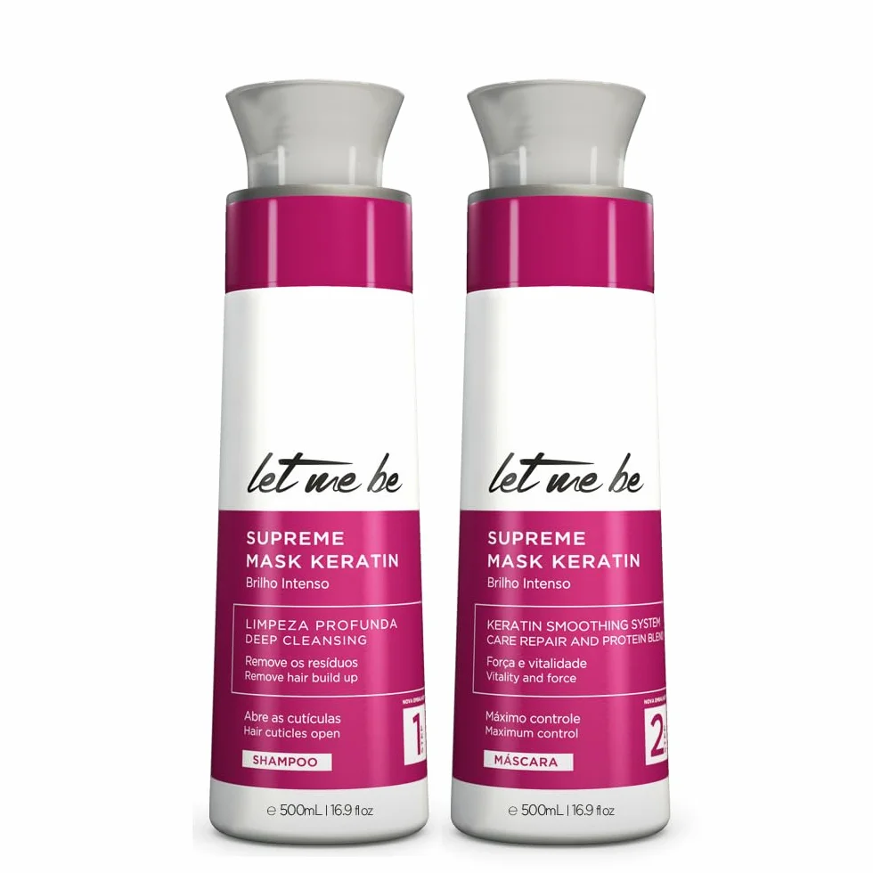 Let Me Be - Zestaw do prostowania keratyny Supremeliss Mask, 2 w 1, szampon i maska ​​zapobiegająca osadzaniu się osadów, głębokie czyszczenie i 100% brazylijskie prostowanie, długotrwałe (2x500ml)