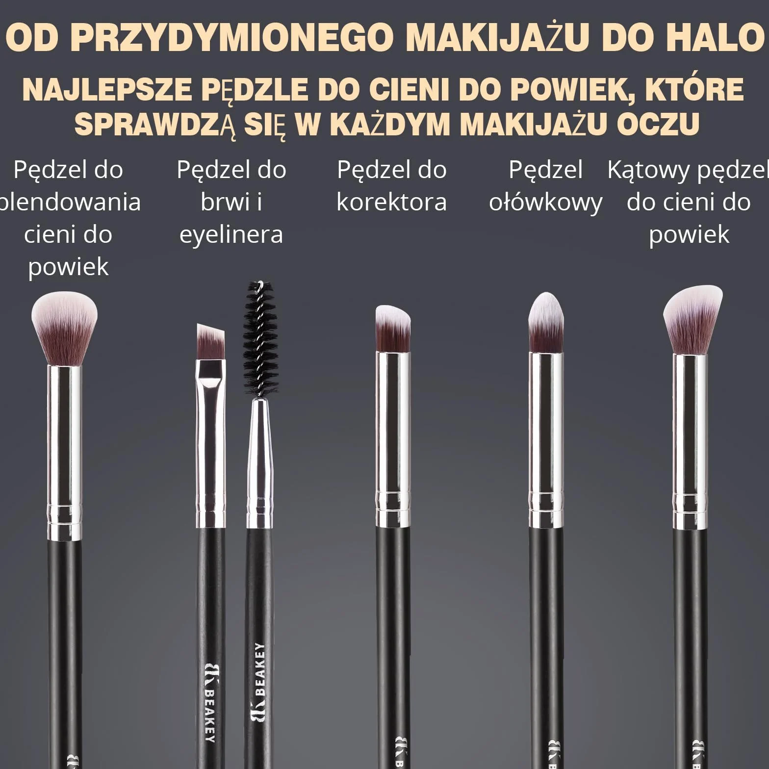 BEAKEY Zestaw pędzli do makijażu 10+2 sztuki srebrny