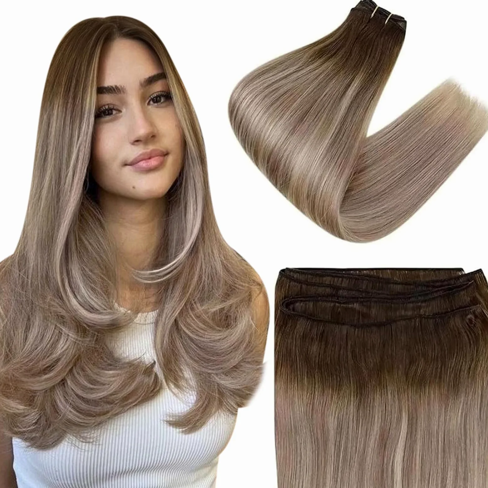 Easyouth Treski z naturalnych włosów Remy ombre 46 cm 100 g