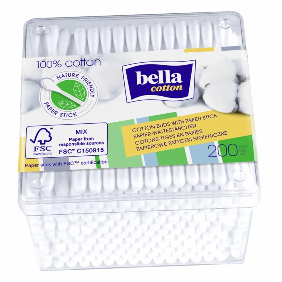 Bella Cotton Pałeczki Higieniczne z Papierowym Trzonkiem - 200 Count