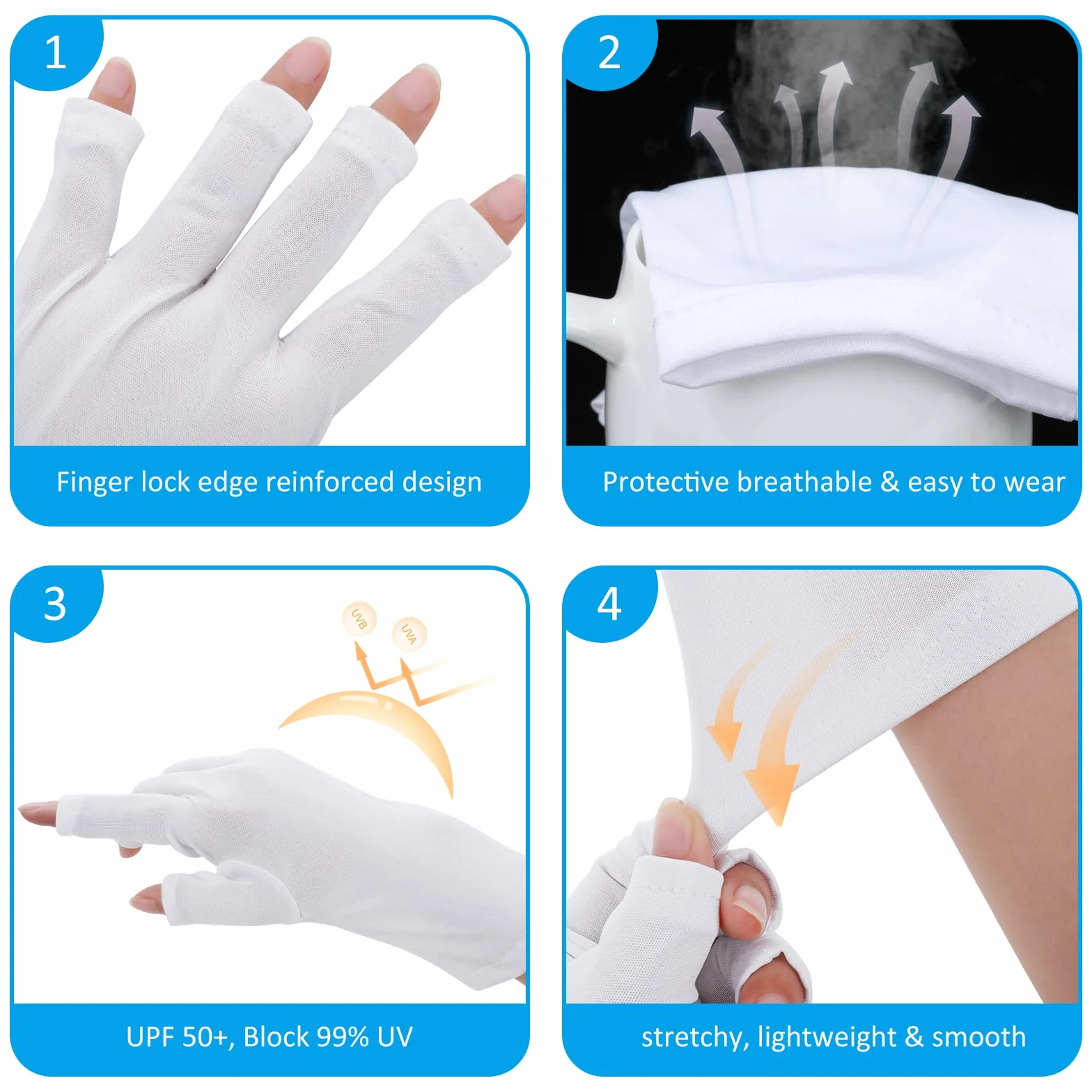 TIESOME UPF50+ rękawice ochronne UV do żelowych paznokci i rąk bez palców - profesjonalny manicure