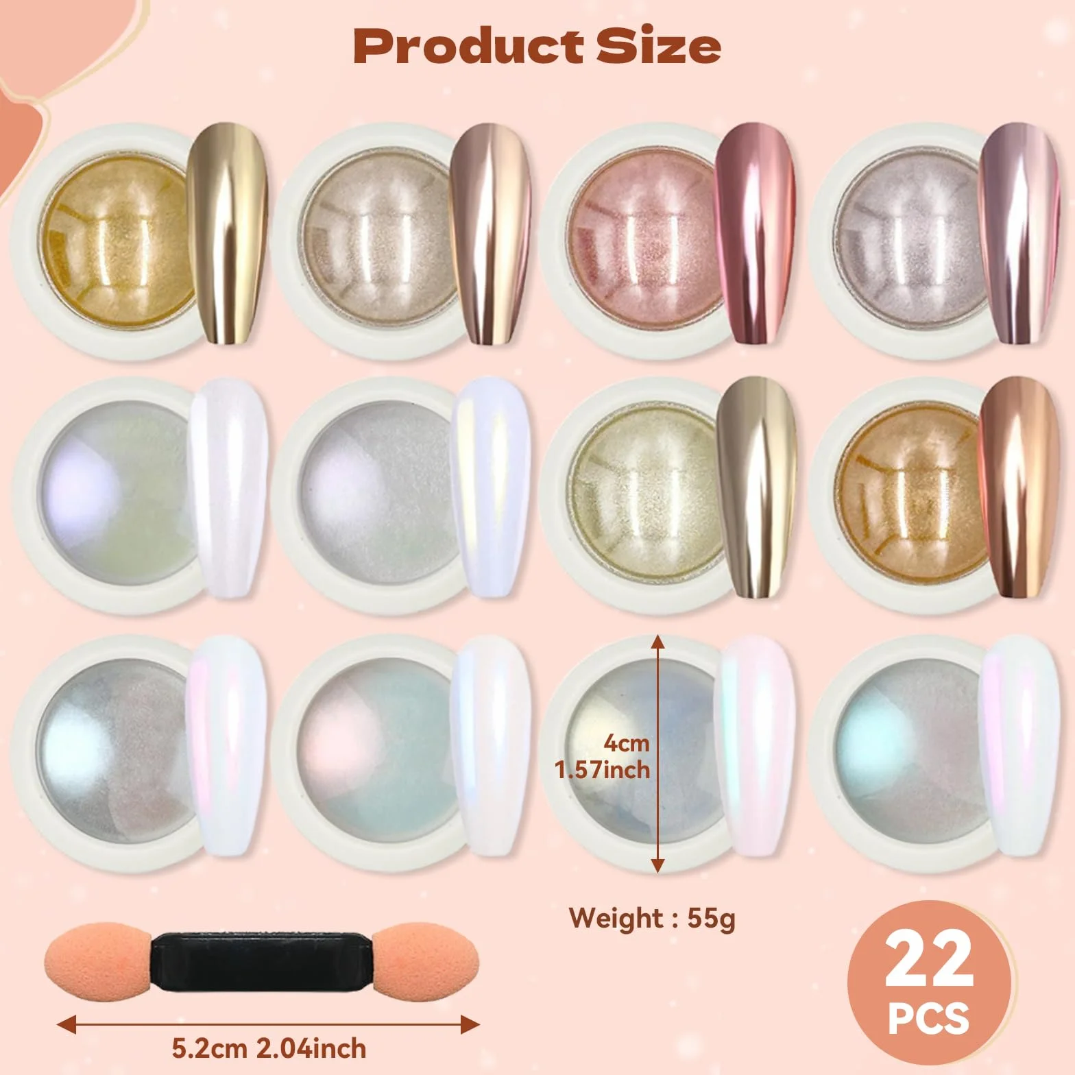 ZhouWei Zestaw 22 chromowanych paznokci w proszku do paznokci, metal chromowany puder do paznokci Crome, efekt lustra, puder do paznokci, duża pojemność, brokat, zestaw do malowania paznokci, do wielu