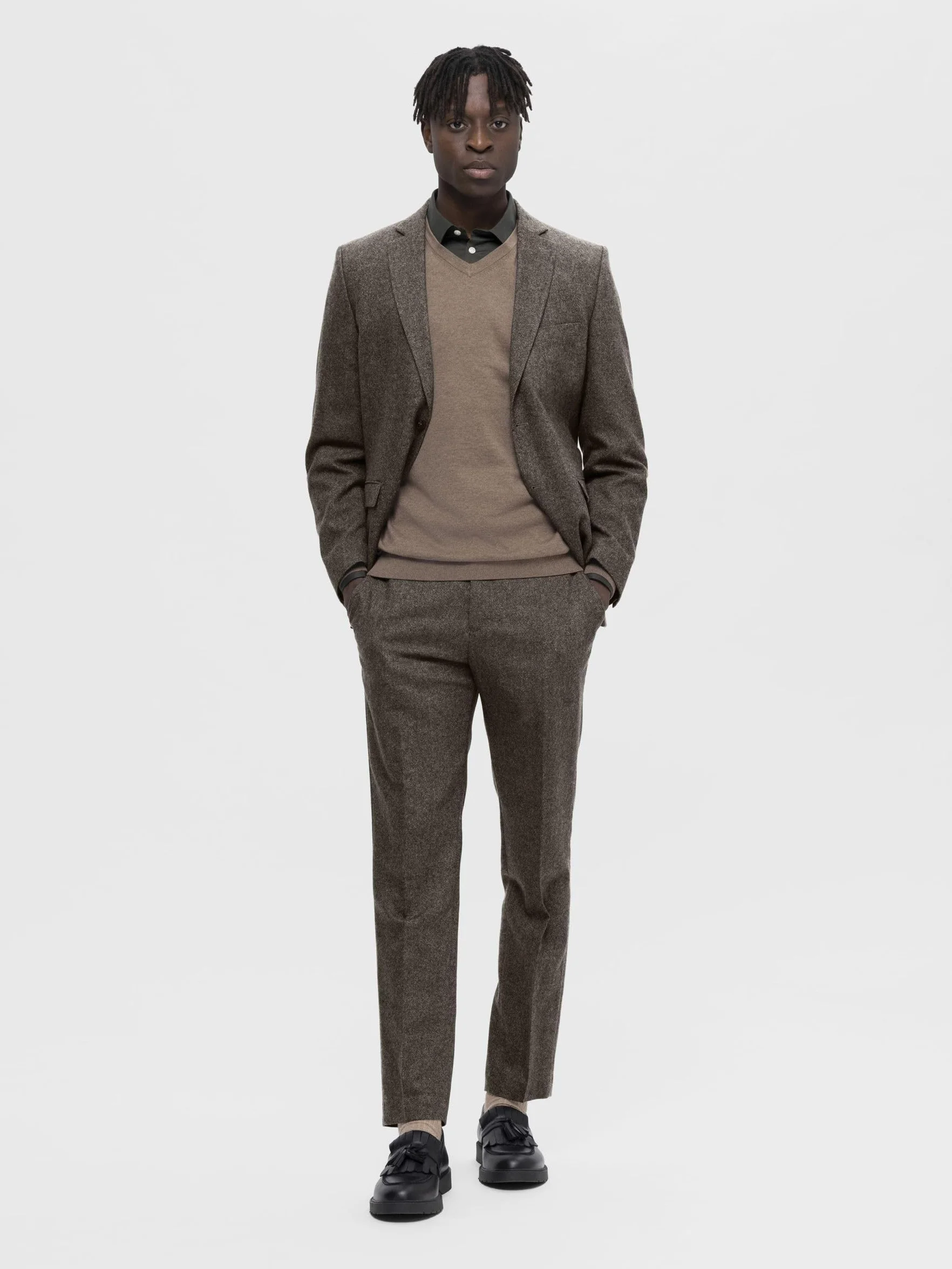 SELECTED HOMME Slhslim-isac Brown Struc Trs B Noos - spodnie materiałowe Mężczyźni