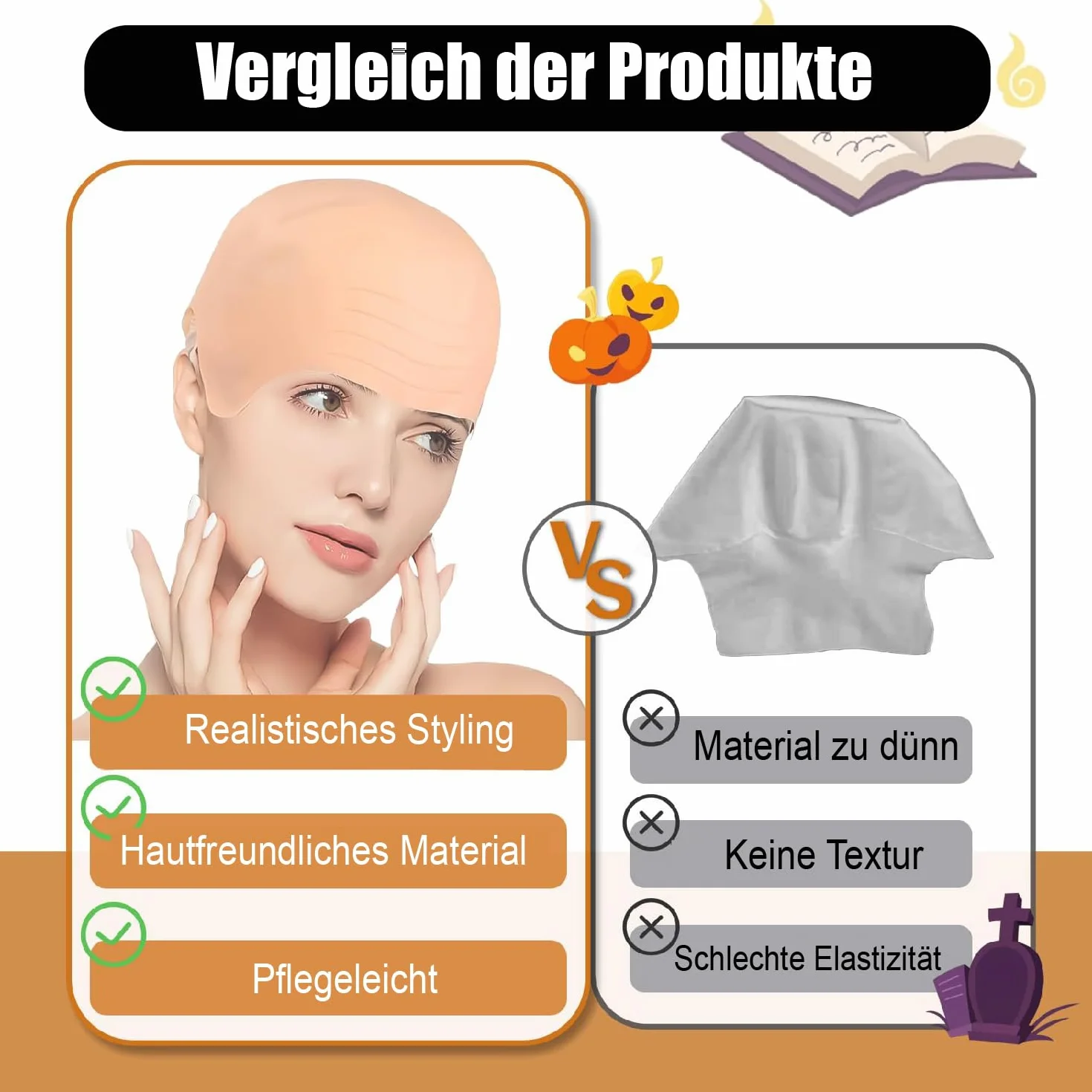 1 x czepek do łysienia z lateksu, okulary przeciwsłoneczne i elastyczna siatka na włosy, peruka do łysienia, kostium fałszywego łysiego głowy, łysa głowa, lateksowa, łysa czapka, 1 sztuka