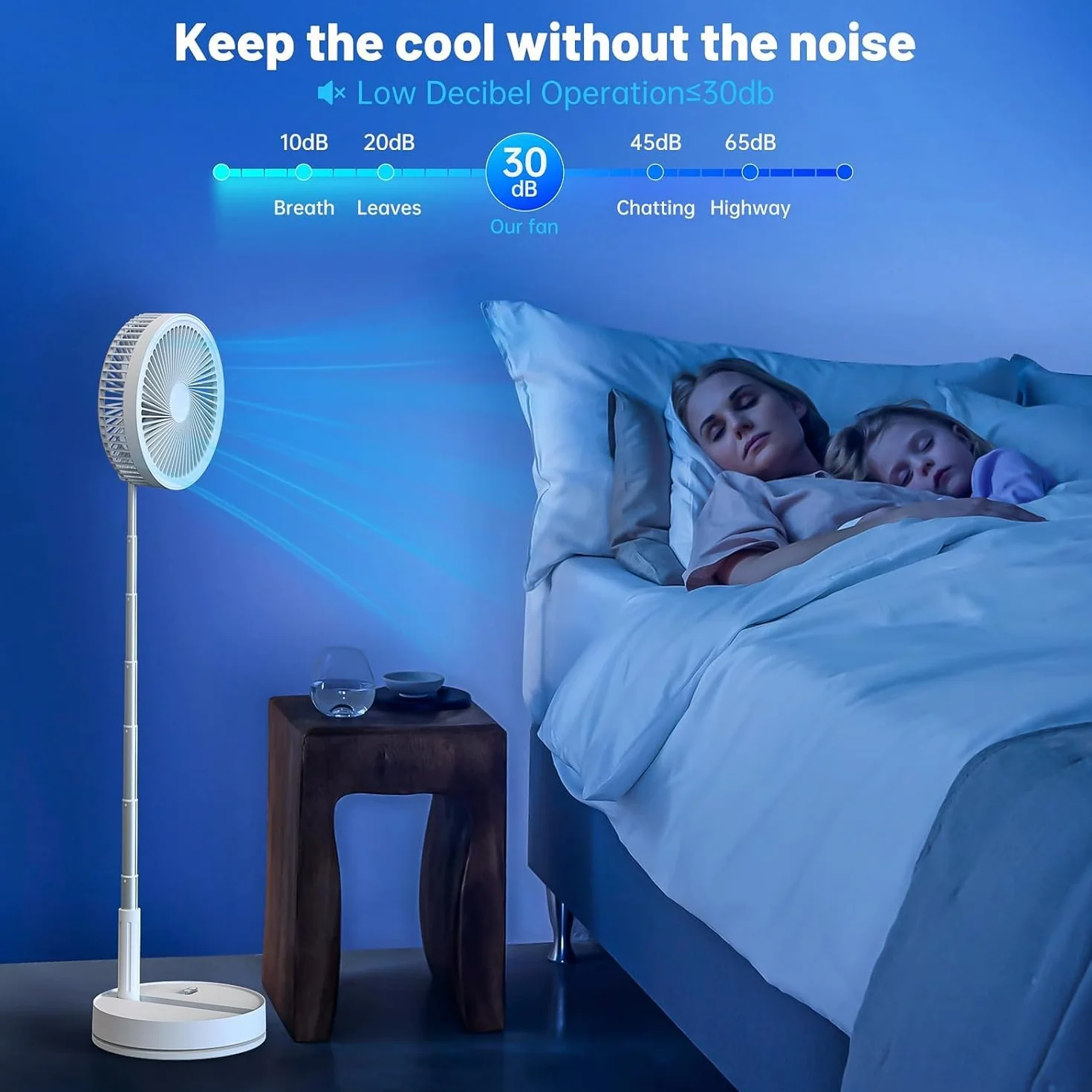 Przenośny wentylator podłogowy z Oscylujący z Pilotem, Cichy 9'' Składany Niskie Zużycie Energii - 4 Tryby/Timer, 7200mAh Ładowany USB - Do Biura i Sypialni