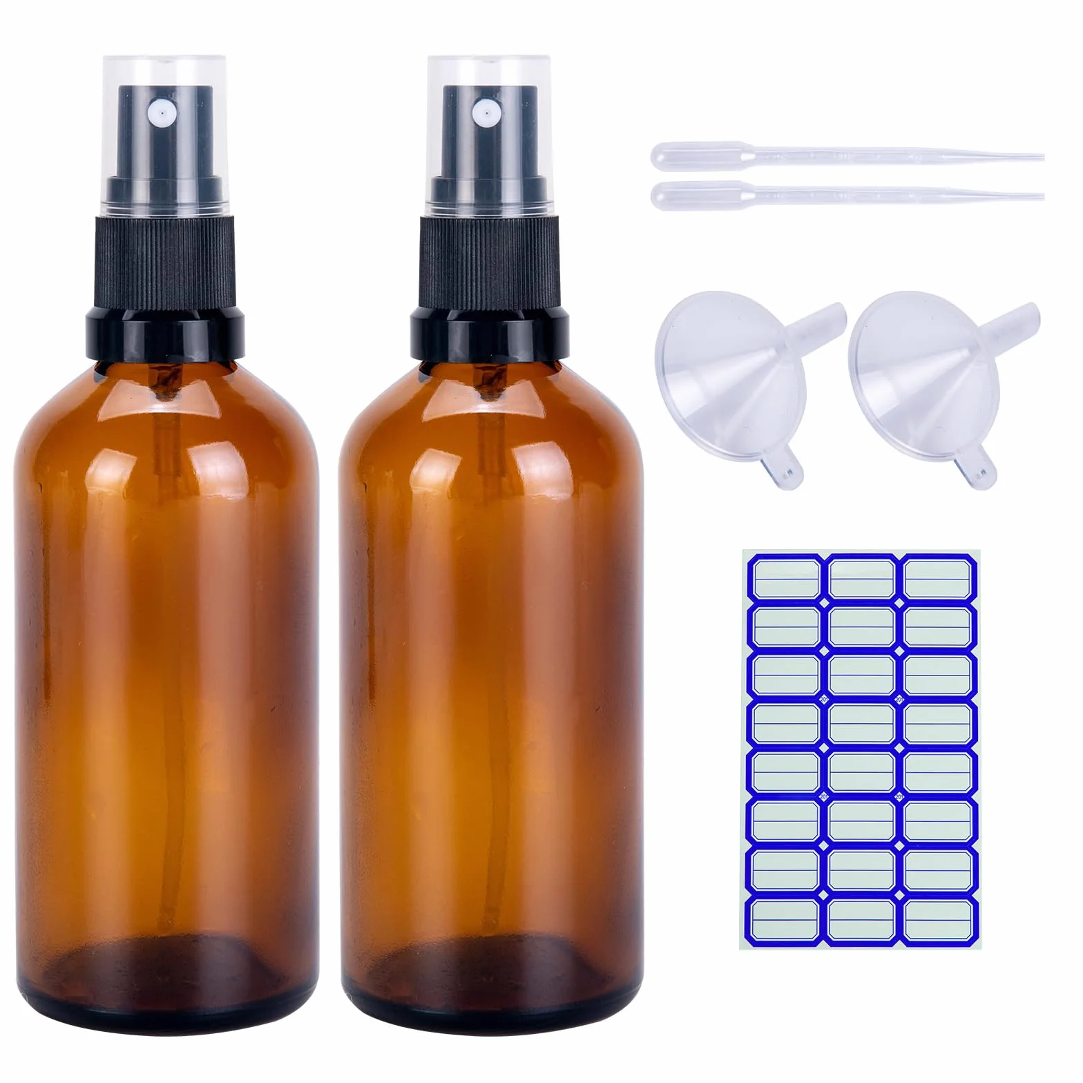 2 × mała butelka z rozpylaczem, szklana, 50 ml, brązowe szkło