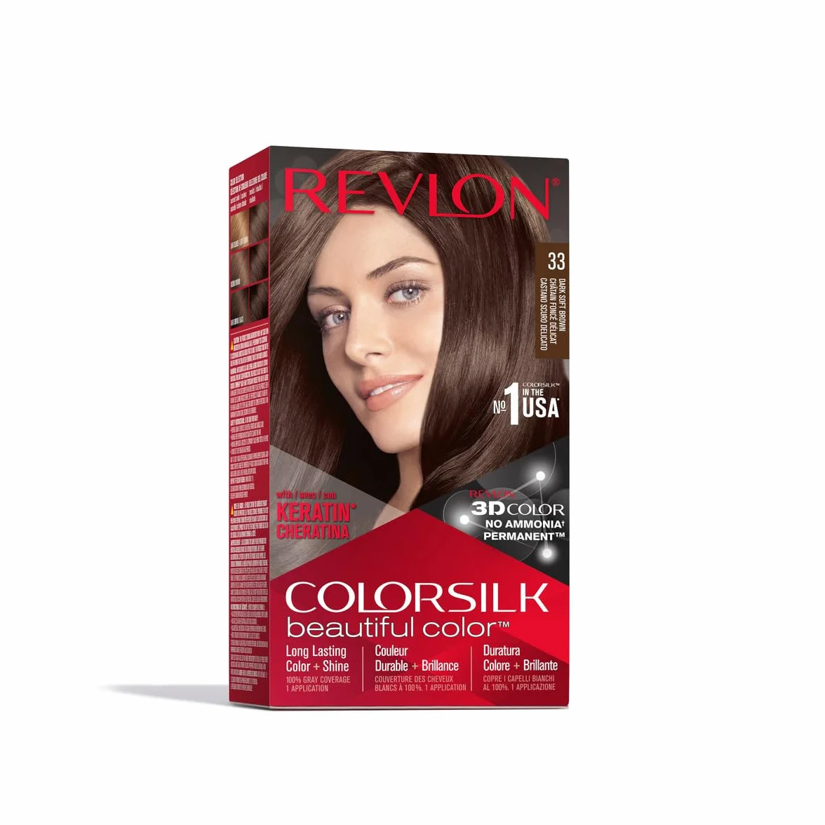 Revlon Farba do włosów, trwała farba do włosów, Colorsilk ze 100% pokryciem szarości, bez amoniaku, keratyny i aminokwasów, 33 ciemny popielaty brąz