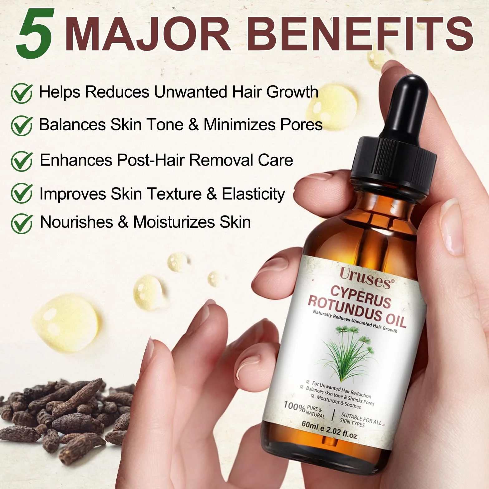 Olej Cyperus Rotundus do usuwania włosów 60 ml – Naturalny bloker DHT