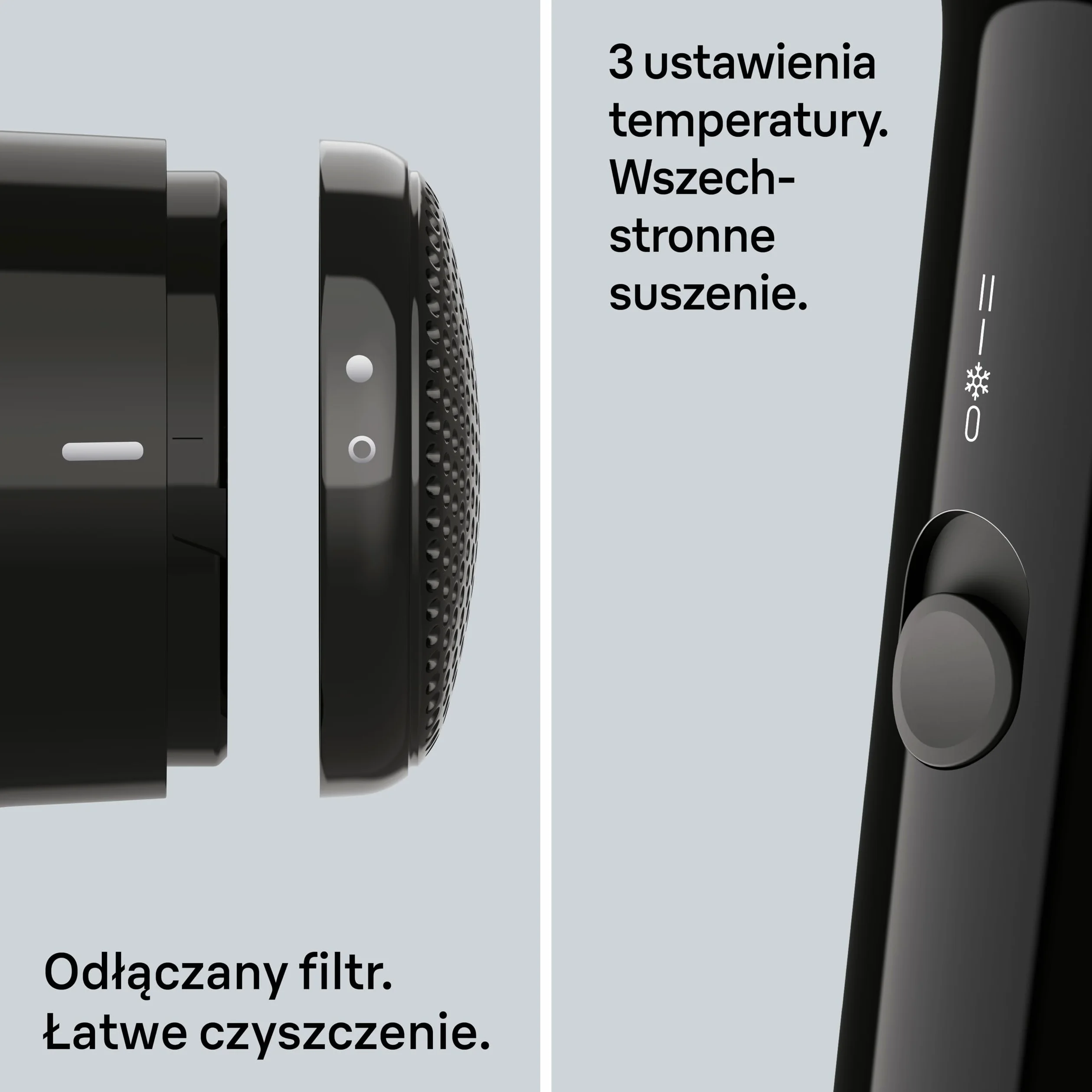 Braun HD1.5 Suszarka 1800W 3 ustawienia temperatury/prędkości czarna BRHD150E