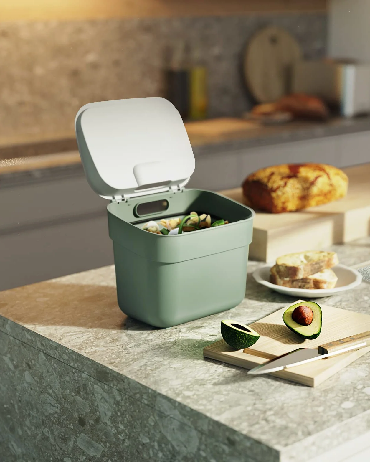 CURVER Kosz na śmieci 5L "Ready To Collect" - nadaje się do kompostu - z uchwytem ściennym lub drzwiowym - kuchnia, łazienka, pralnia - 100% recykling - biały