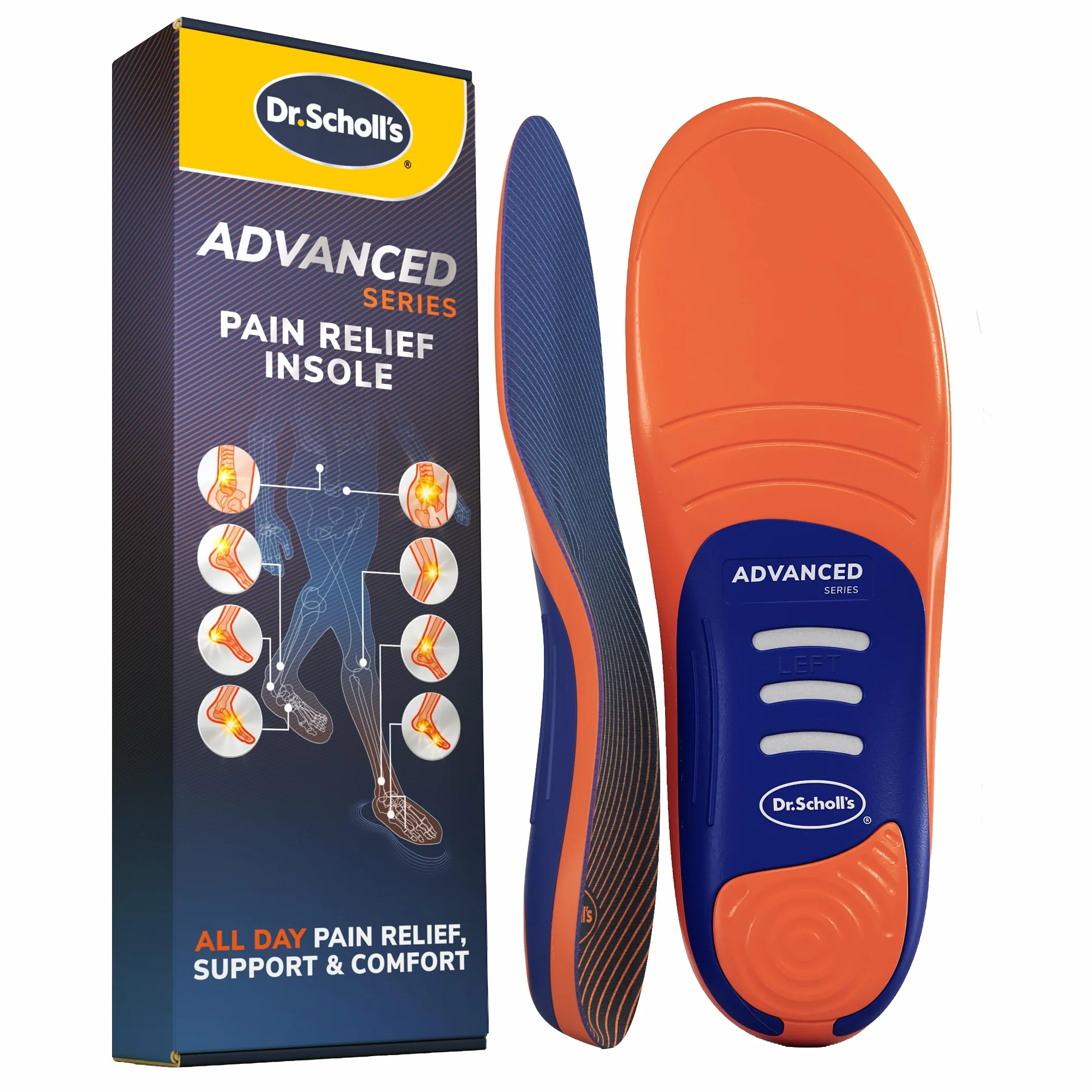 Dr. Scholl's Zaawansowane wkładki przeciwbólowe dla mężczyzn i kobiet, wytrzymałe wkładki ortopedyczne do butów roboczych i butów, zapalenie powięzi podeszwy i wsparcie łuku, amortyzujące wstrząsy