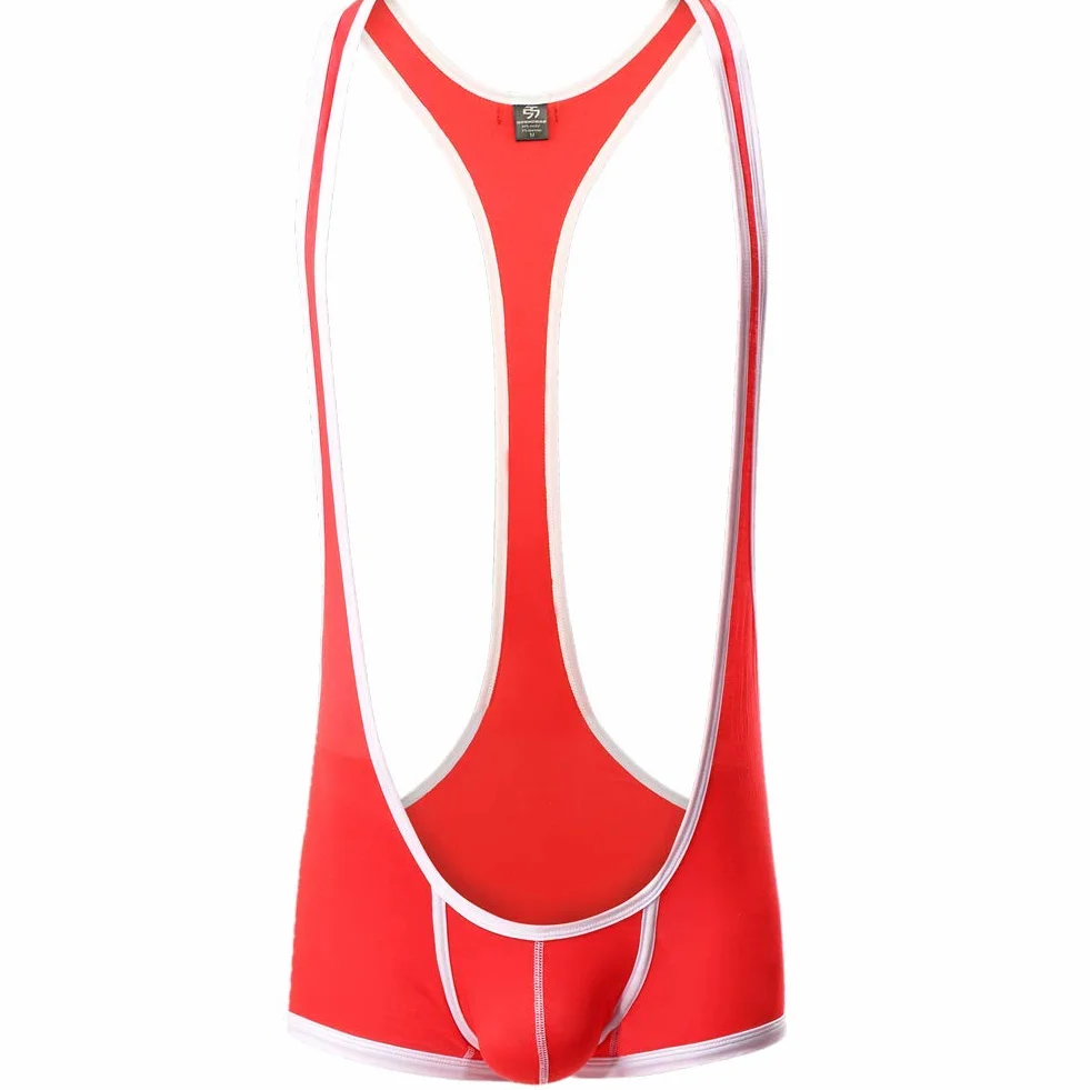CSMARTE Jockstrap Seksowny kombinezon męski z szelkami do zapasów, Czerwony, XL