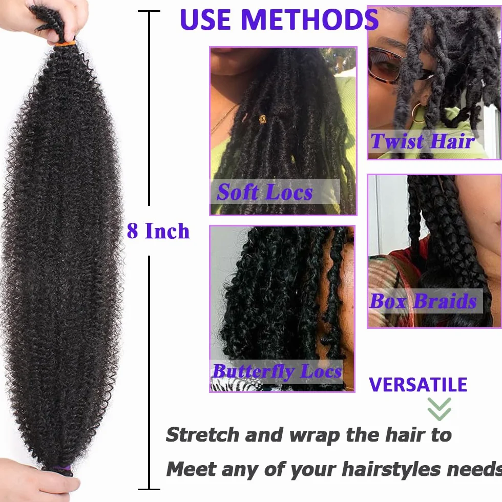 Leeven 20 cm sprężyste skręcone włosy Marley Locs 8 opakowań do afro