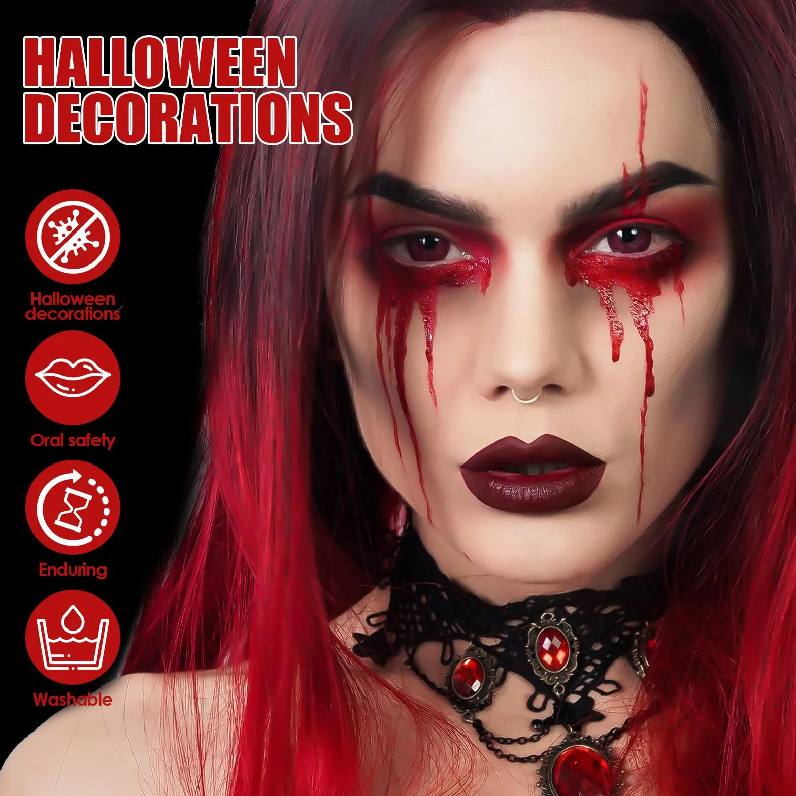 Halloween sztuczna krew 60 ml, 2 sztuki fałszywej krwi, film krew, krew wampira. Krew zombie, na karnawał, film, teatr, psoty, symulowane rany (zmywalne i bezpieczne)