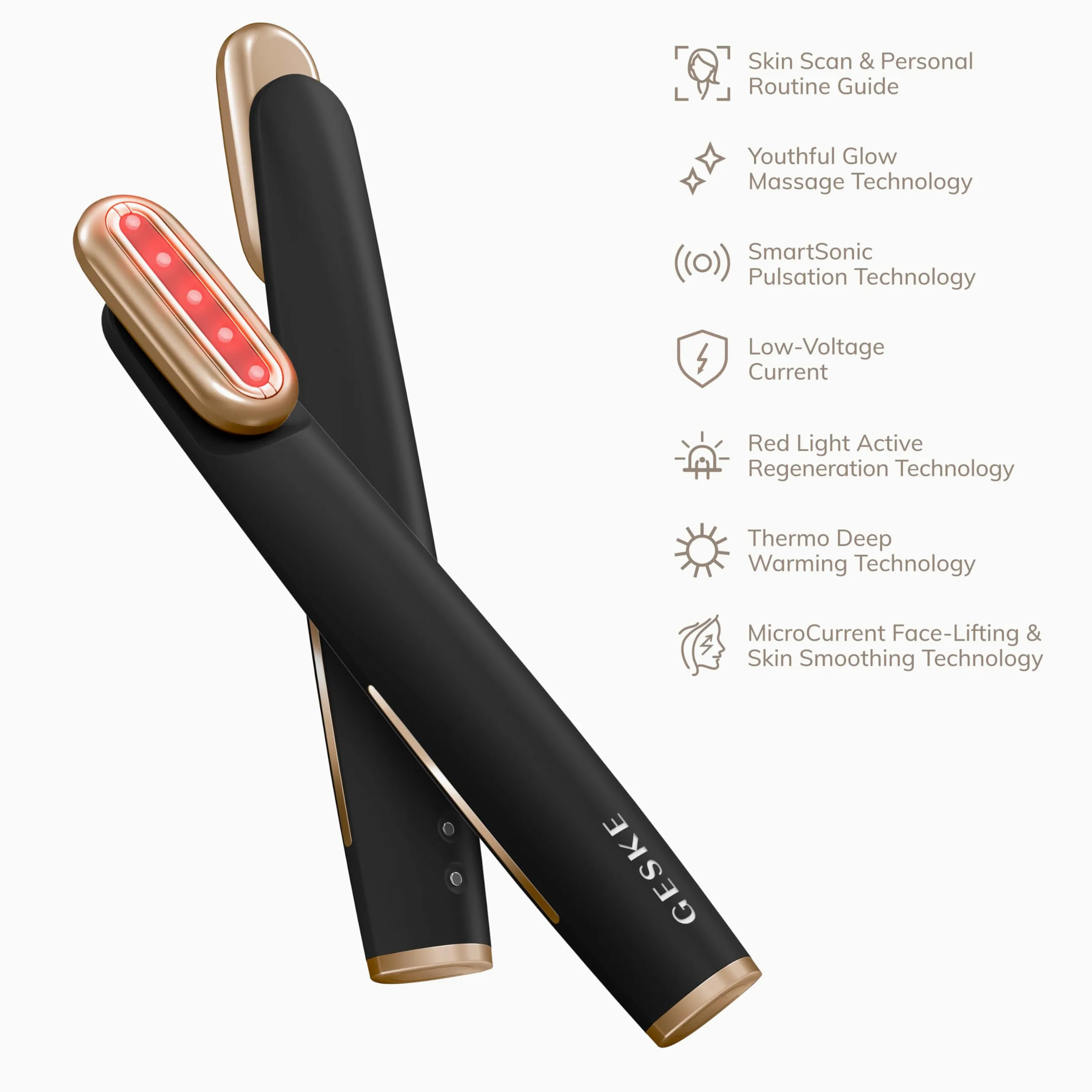 GESKE Skin Firming Wand 7 w 1 Urządzenie przeciwstarzeniowe Lifting twarzy mikroprądami Red LED Obrotowa głowica
