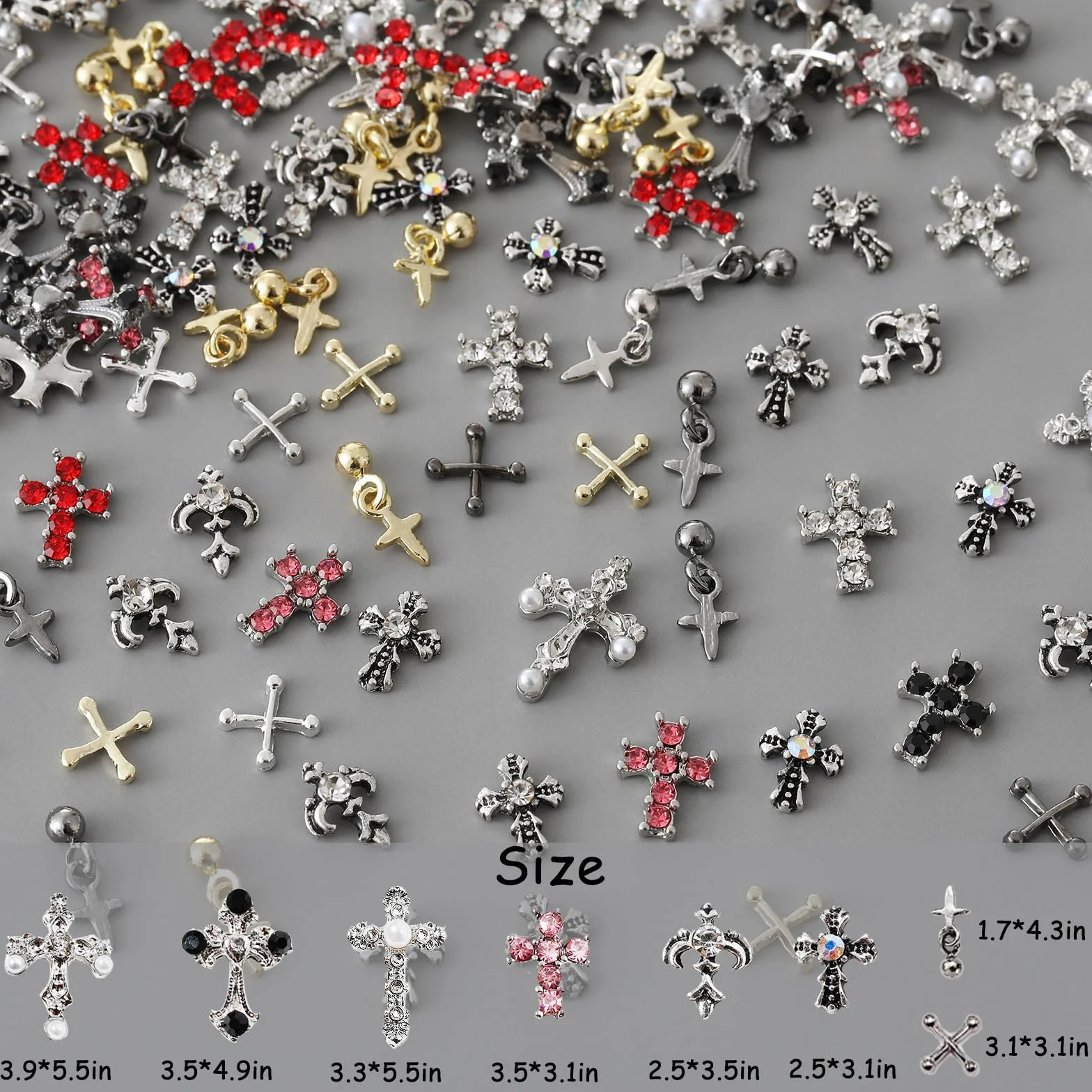 100 sztuk zawieszek do paznokci krzyżowych, dekoracja 3D do zdobienia paznokci, perłowe kamienie szlachetne, diamentowe ozdoby do paznokci, stop metalu, kryształ górski