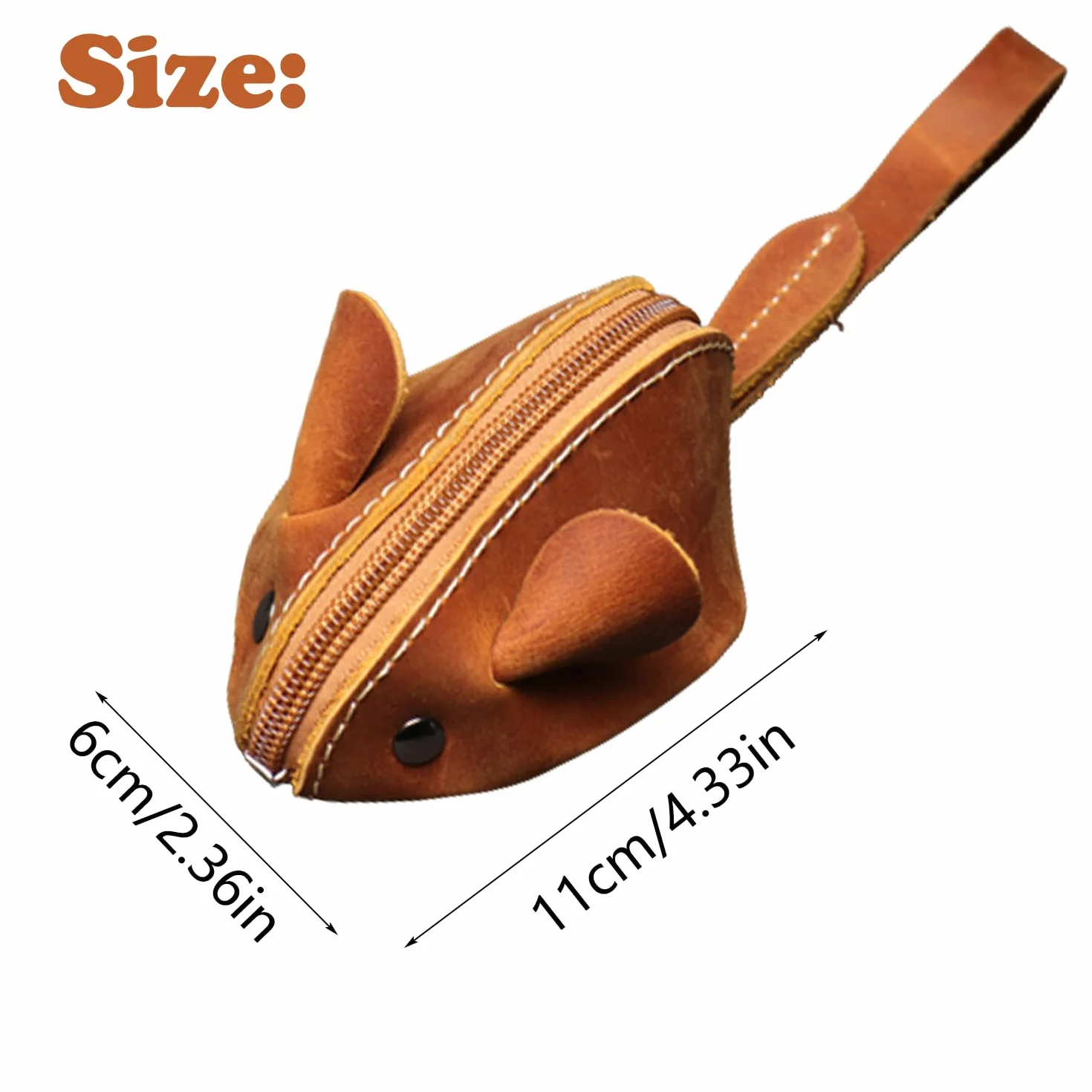 Portmonetka na monety, portfel ze skóry, mała skóra, portmonetka na monety, portmonetka dla dzieci, dla kobiet, dzieci, dziewcząt (w kształcie myszy), żółtka brązowa., portmonetka