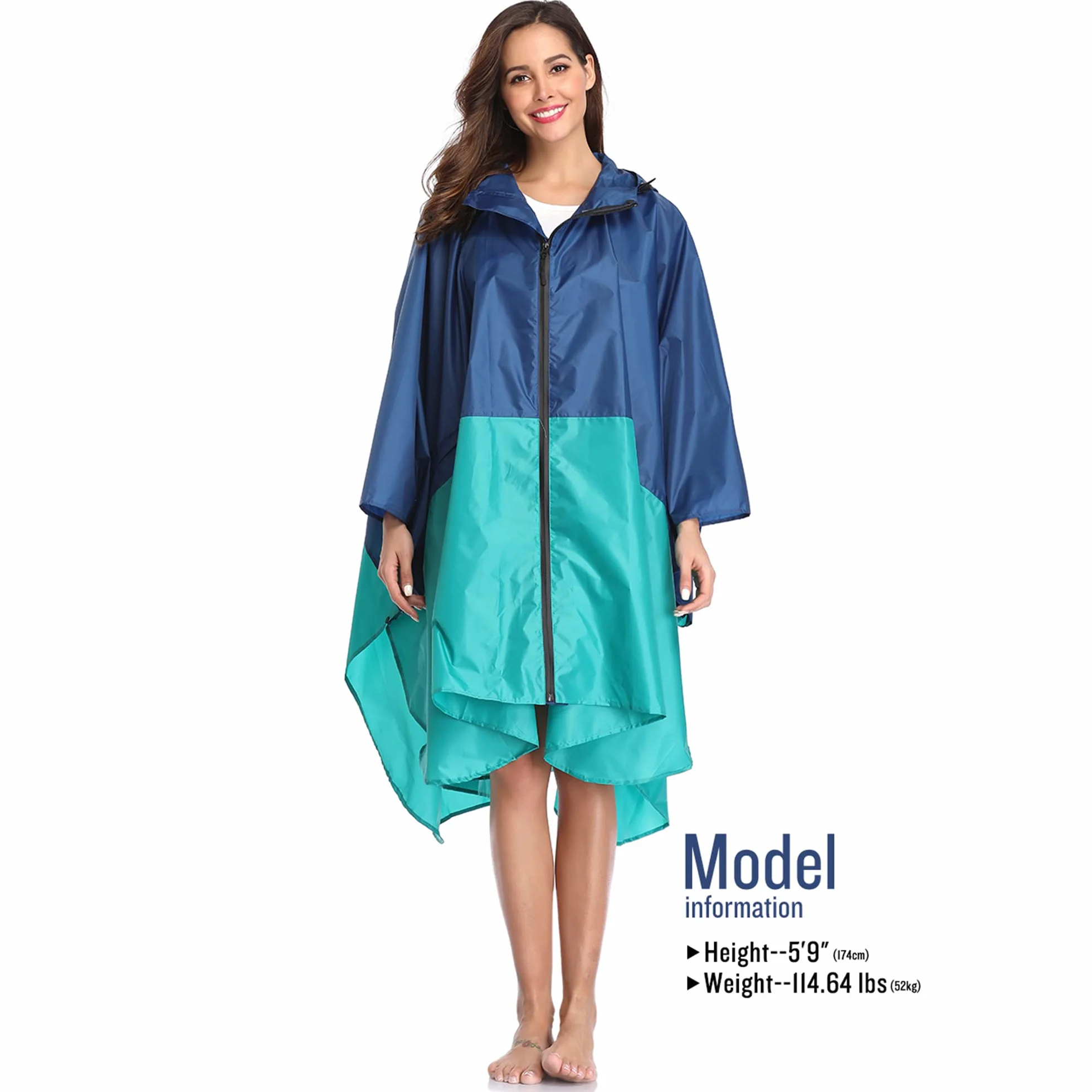 SaphiRose Unisex Rain Poncho Raincoat Hooded for Adults Women with Pockets (Green-Blue)