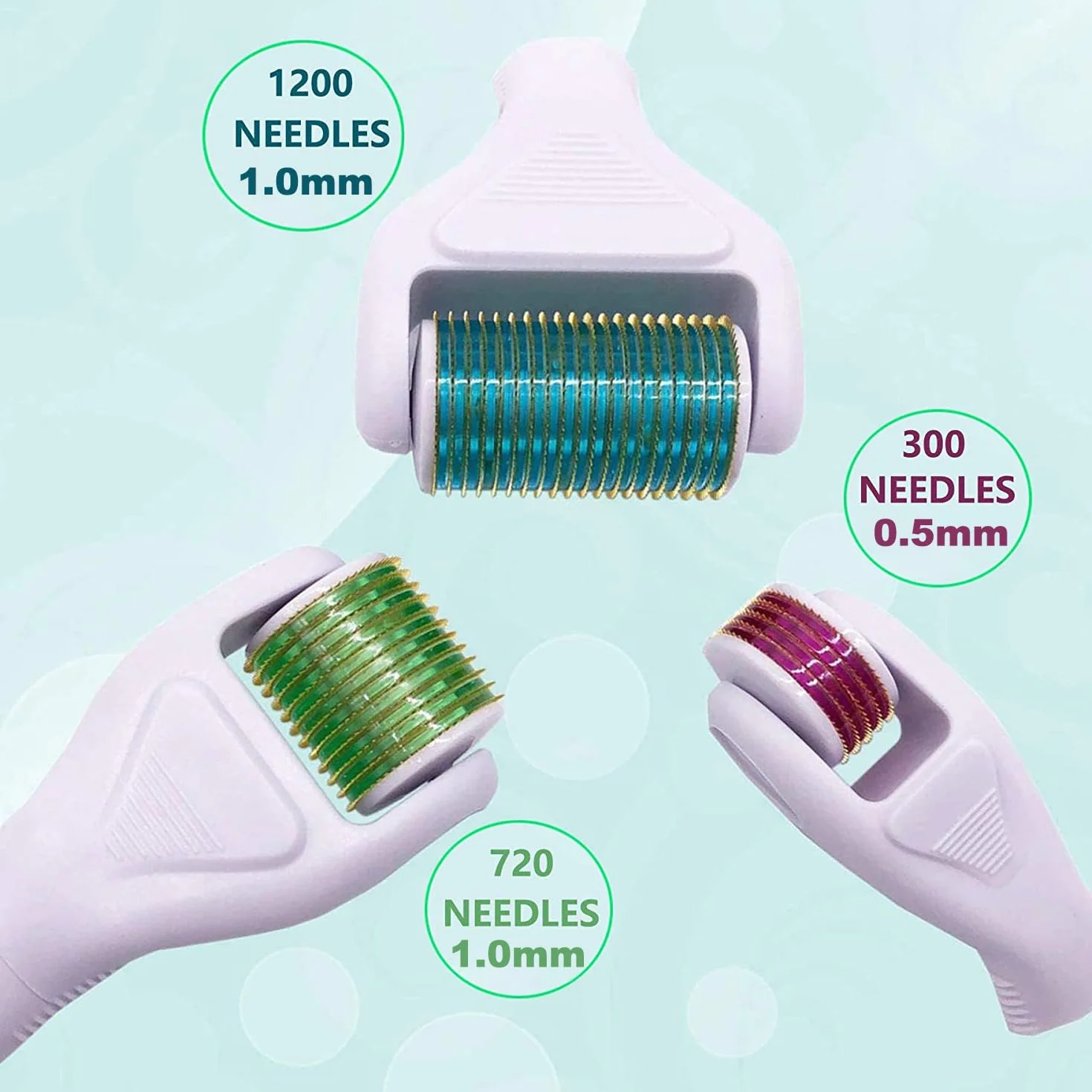 Derma Roller do chleba do twarzy, ciała, włosów, chleba - Angel Kiss 4 w 1, tytanowy zestaw wałków do mikroigły, microneedling roler, 300 igieł 0,5 mm, 720/1200 igła 1,0 mm wałek mikroigłowy