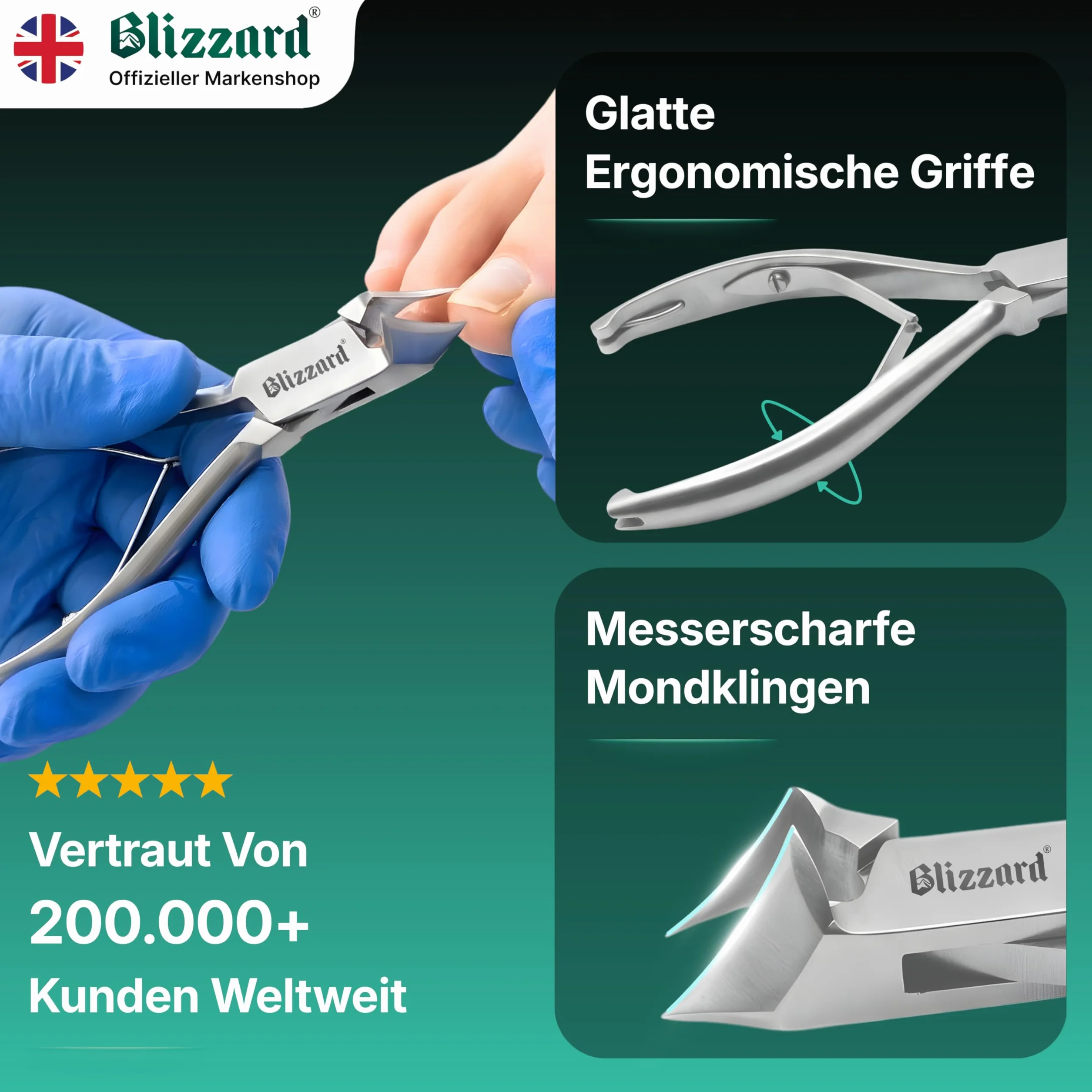 Obcinacze do Paznokci dla Mężczyzn z Grubymi lub Wrastającymi Paznokciami - Blizzard Cążek Wyrób Niemiecki - 14 cm, Duża Wytrzymałość - Ostrze Półksiężyc Gładkie Rączki - Klasa Szpitalna
