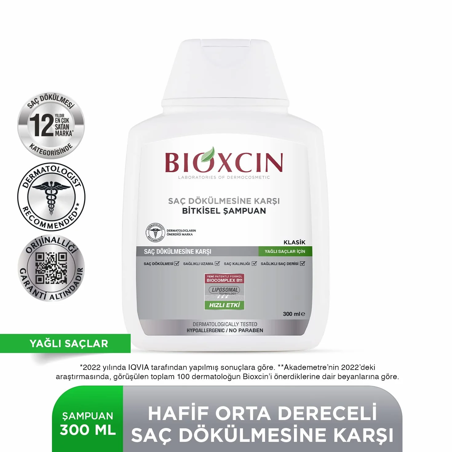 Bioxcin Szampon przeciw wypadaniu włosów przetłuszczających się (300 ml) – roślinny szampon przeciwzmarszczkowy z BIOCOMPLEX B11 i liposomami dla gęstszych włosów i mniejszego wypadania włosów