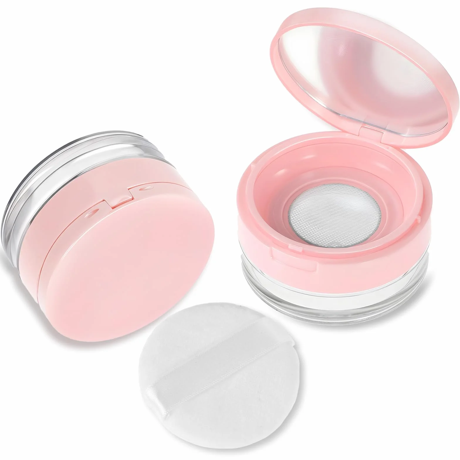 Qianyu Luźny pojemnik na puder z pudru wielokrotnego użytku, pusty futerał na puder, przenośna kompaktowa obudowa, pojemność 20 ml, narzędzie do makijażu do wielokrotnego napełniania, z lustrem i