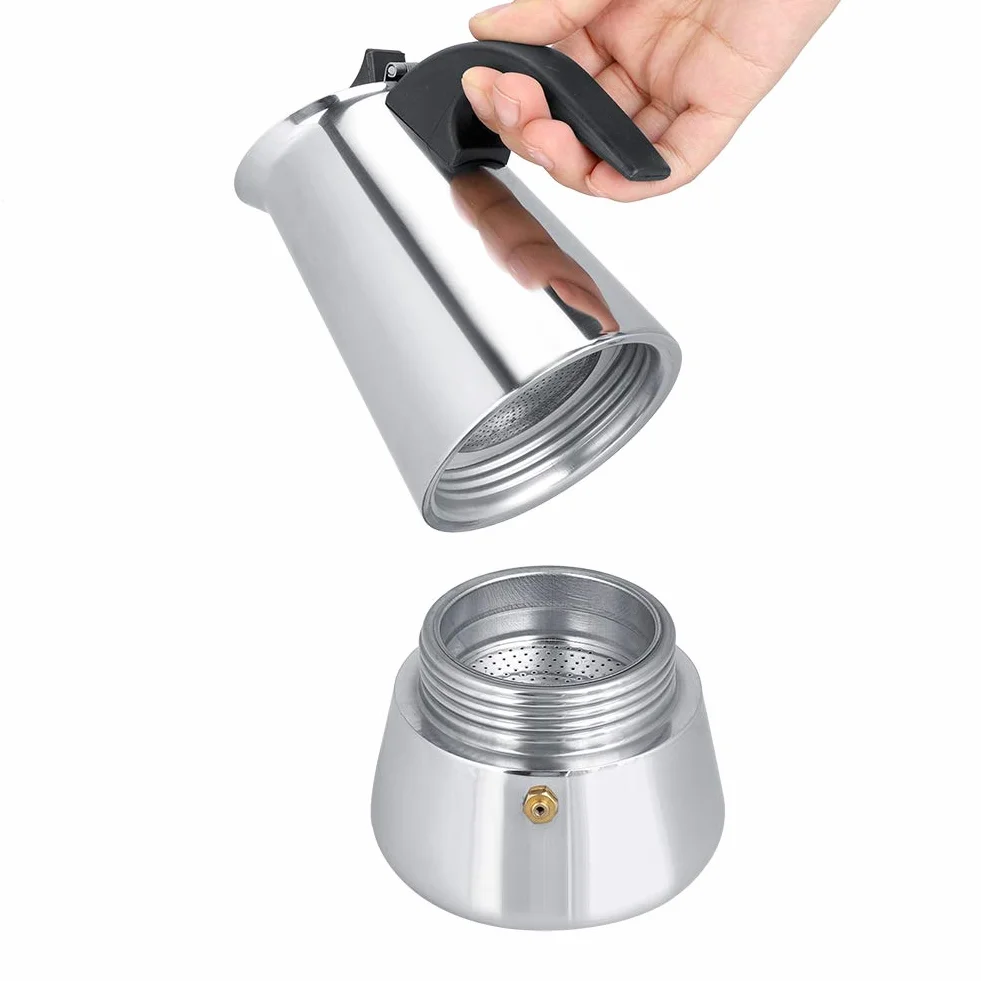 Ekspres do Moka ze Stali Nierdzewnej, Wygodny Dzbanek do Kawy w Domu, Oszczędzaj Czas na Pracowity Poranek Dzięki Szerokiemu Dnie, do Biura, 100-450ml (300ML)