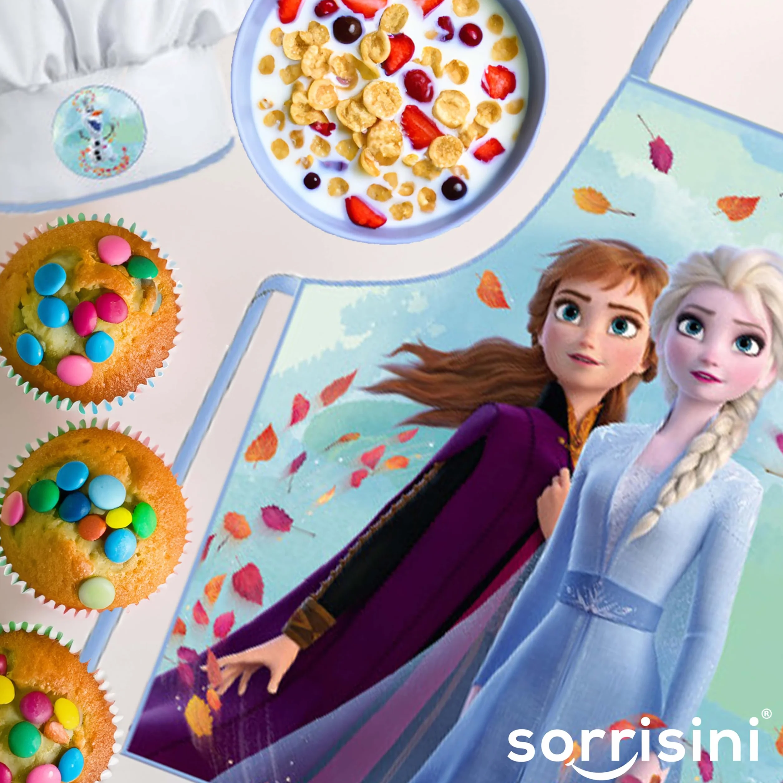 Fartuch kuchenny dla dzieci, Kapelusz szefa kuchni dla dzieci, Fartuch i regulowany kapelusz szefa kuchni do gotowania, Pieczenia lub malowania, Frozen Spring