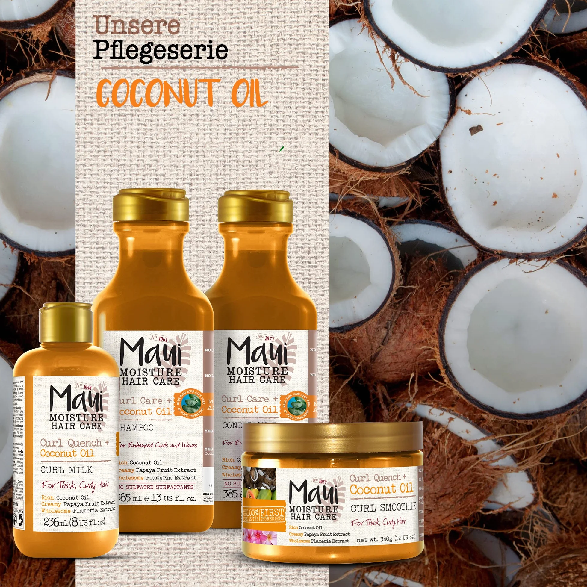 Maui Moisture Pielęgnacja włosów, Curl Quench+, olej kokosowy, szampon do włosów gęstych i kręconych, 385 ml (opakowanie może się różnić)
