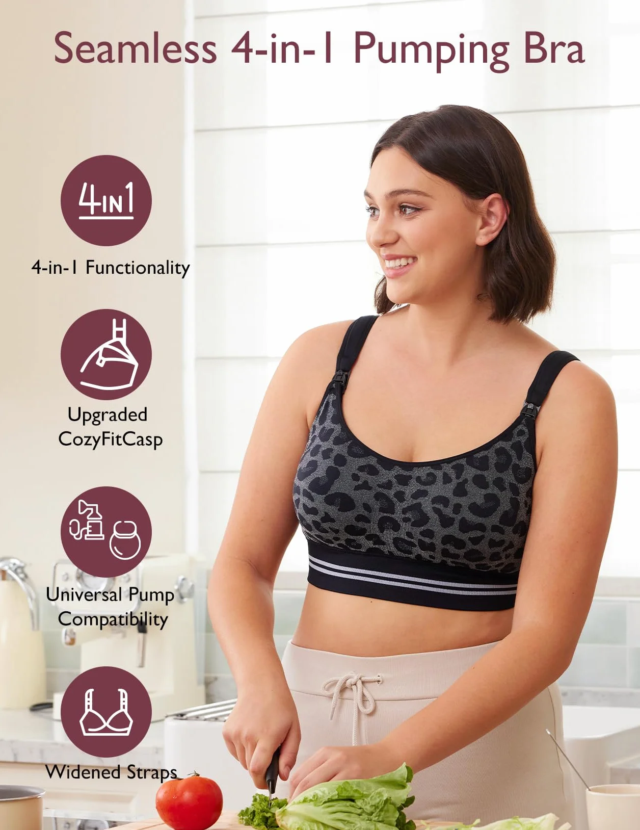 momcozy CozyFitClasp bezszwowy biustonosz do karmienia 4 w 1, do pompowania bez użycia rąk, biustonosz z pompką do mleka