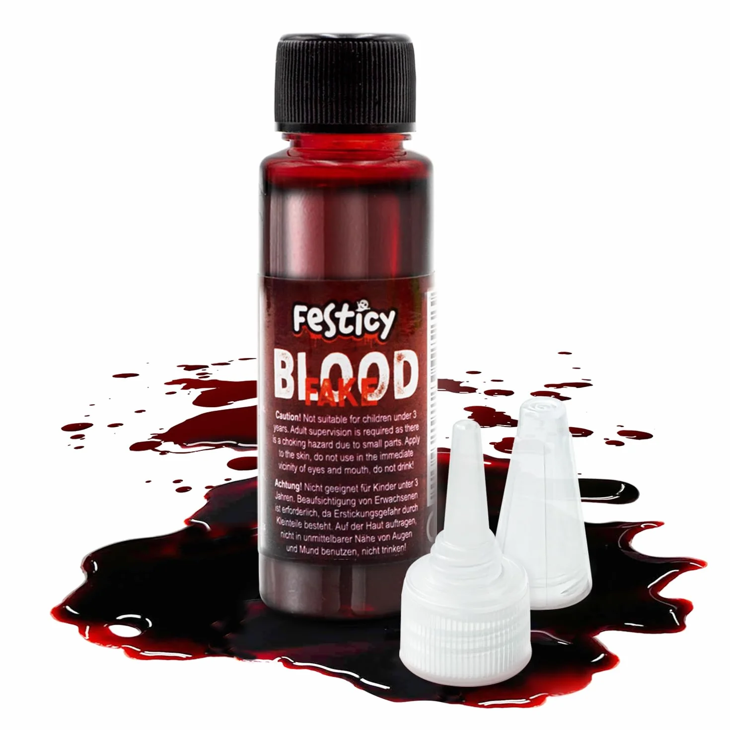 Festicy Premium Sztuczna krew 25 ml, na Halloween, sztuczna krew do kostiumów wampirów, potworów i zombie, zmywalna, sztuczna krew na Halloween, fałszywa krew o prawdziwym wyglądzie