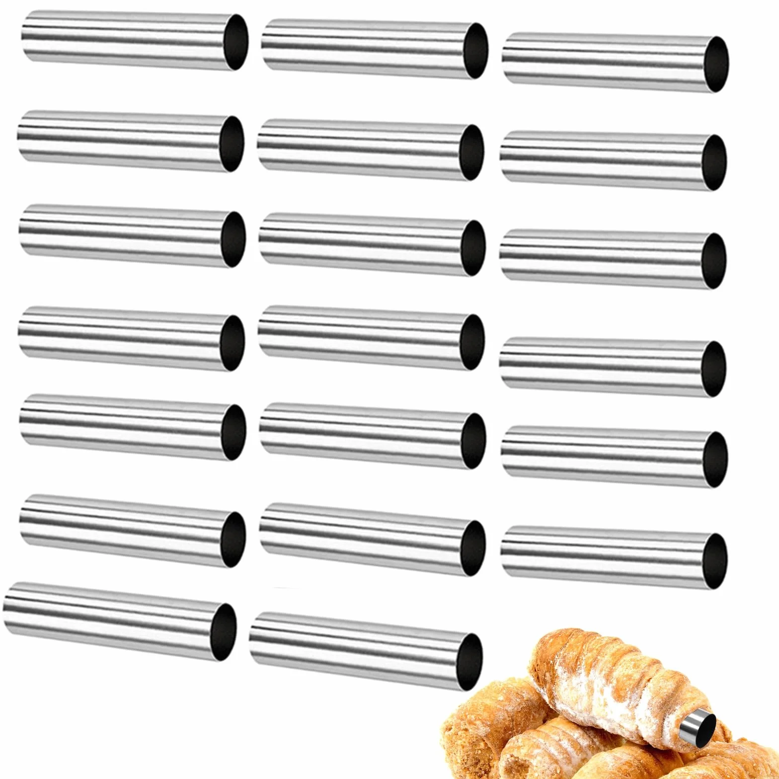 Forma do Cannoli, 20 sztuk ze stali nierdzewnej Rurki do piasty pianki do cannoli Antyspazmatyczna forma do pianki do cannoli, rogalików, rogalików, rogalików z kremem, akcesoria do pieczenia