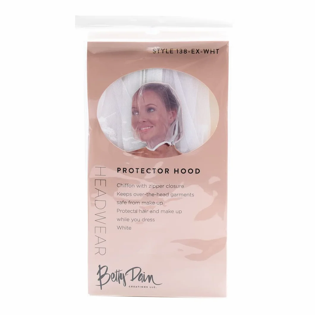 Makeup Protector Hood, Protects Hair and Make Up While Getting Dressed, Nylon Chiffon, Light and Airy, Triple Protection, Zipper closure, Machine Washable, White