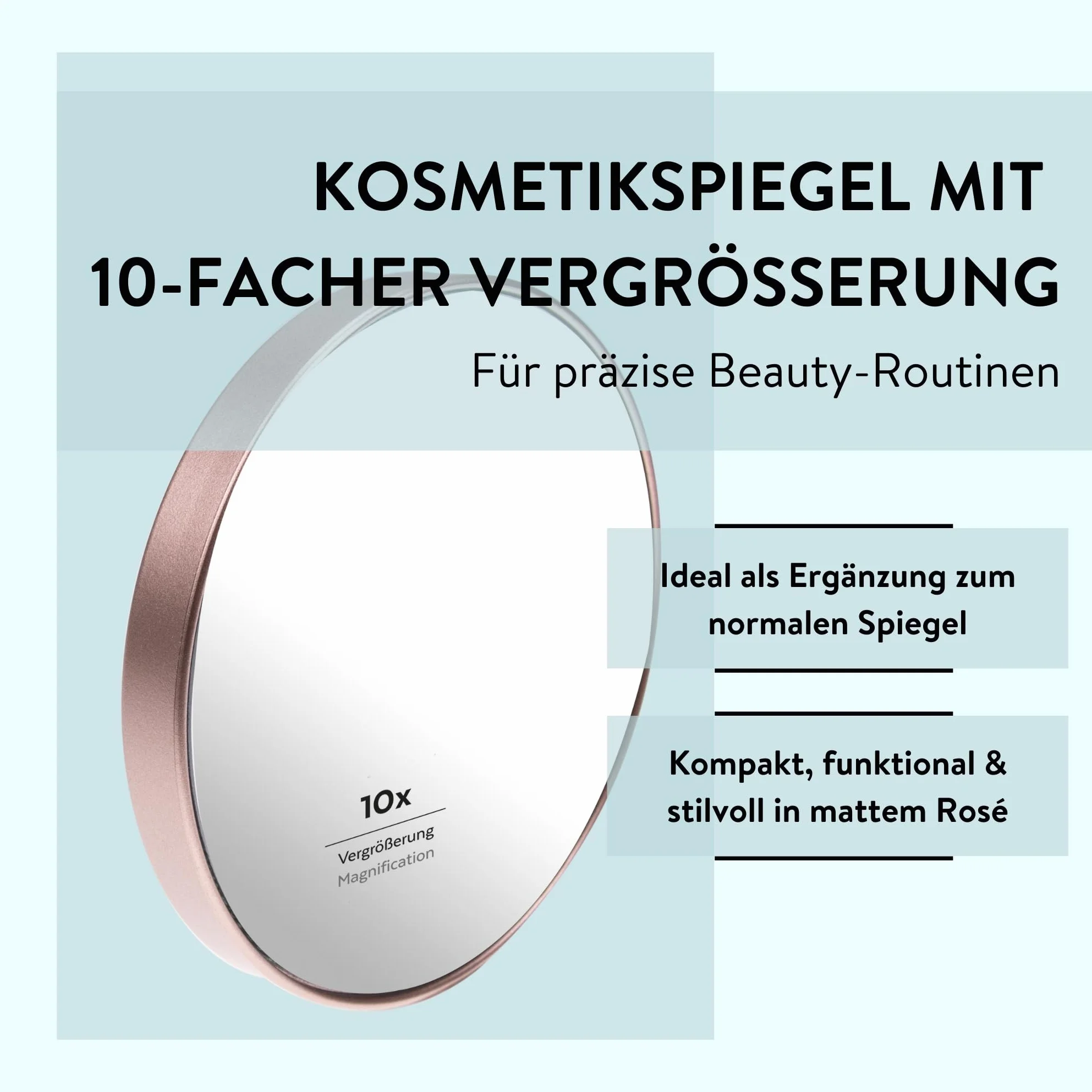 PARSA Beauty Lusterko Powiększające 10x Ø 8,8 cm z Przyssawką do Makijażu, Precyzyjna Pielęgnacja Domowa i Podróżna