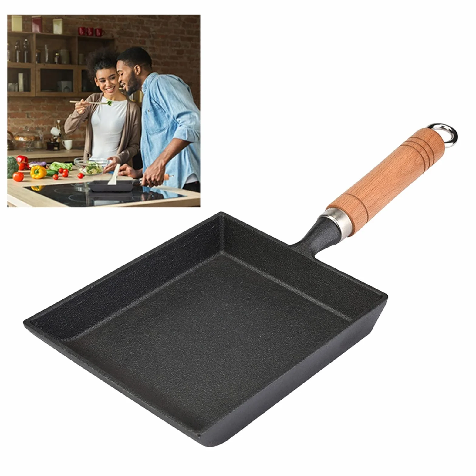 Tamagoyaki Patelnia żeliwna Tamagoyaki 29×18×5 Mini Patelnia żelazna Omlet Garnek Tamagoyaki Drewniana Rączka