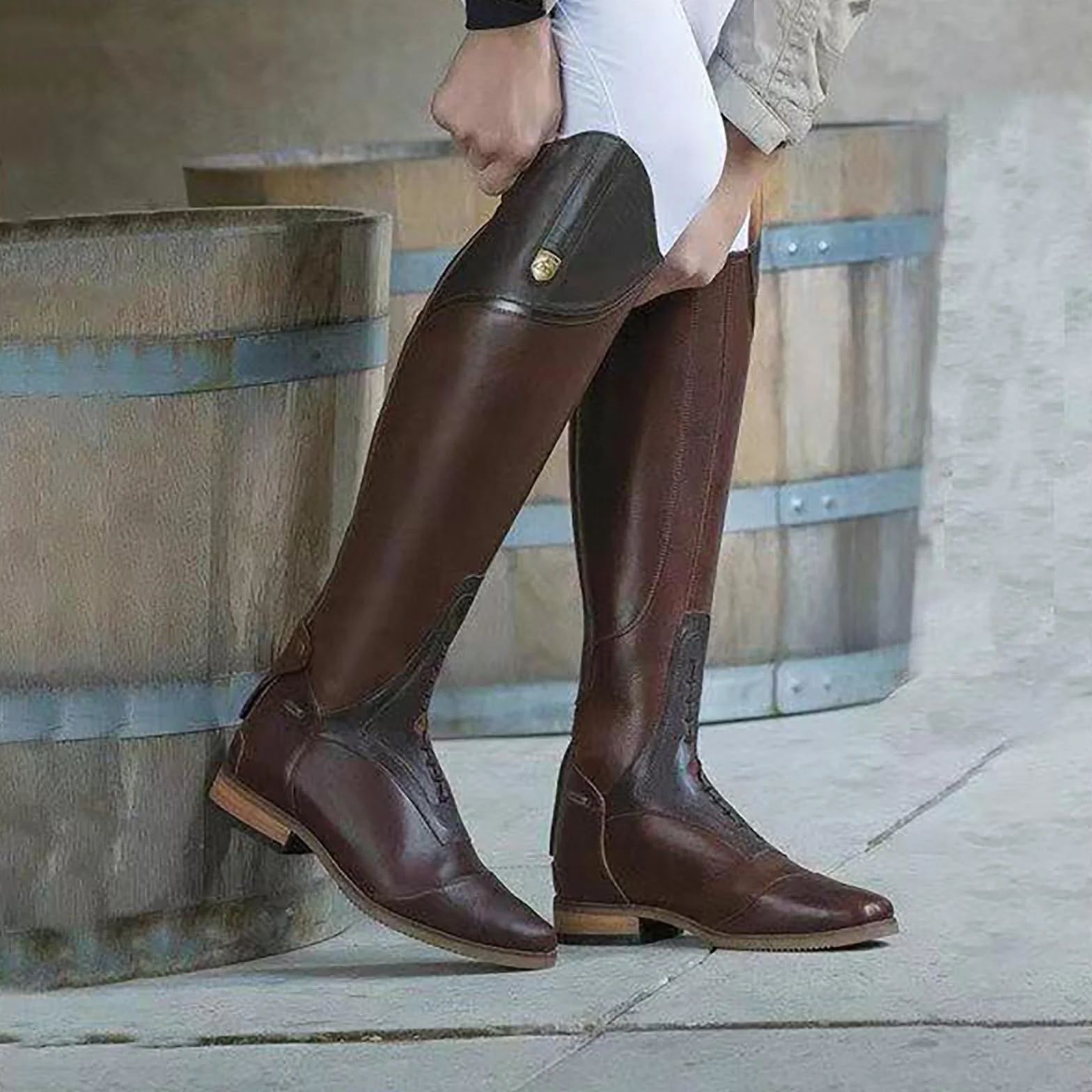 Jesienne Wysokie Buty Jeździeckie (34-48), Odporne Na Zużycie + Zamek Błyskawiczny Z Tyłu, Uniseks/antypoślizgowe, Wysoki/średni Obcas (3-5cm), Na Wiosnę/jesień,48,Black