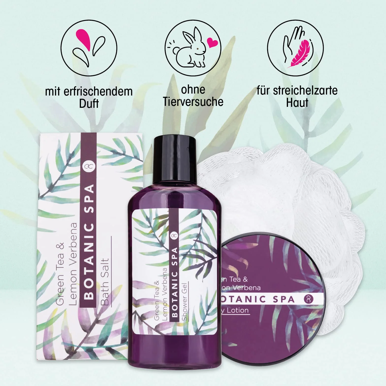 Akcentra zestaw upominkowy Botanic SPA w koszu z trawy morskiej, zestaw do kąpieli i pod prysznic - 5-częściowy zestaw upominkowy w ozdobnym koszu z trawy morskiej