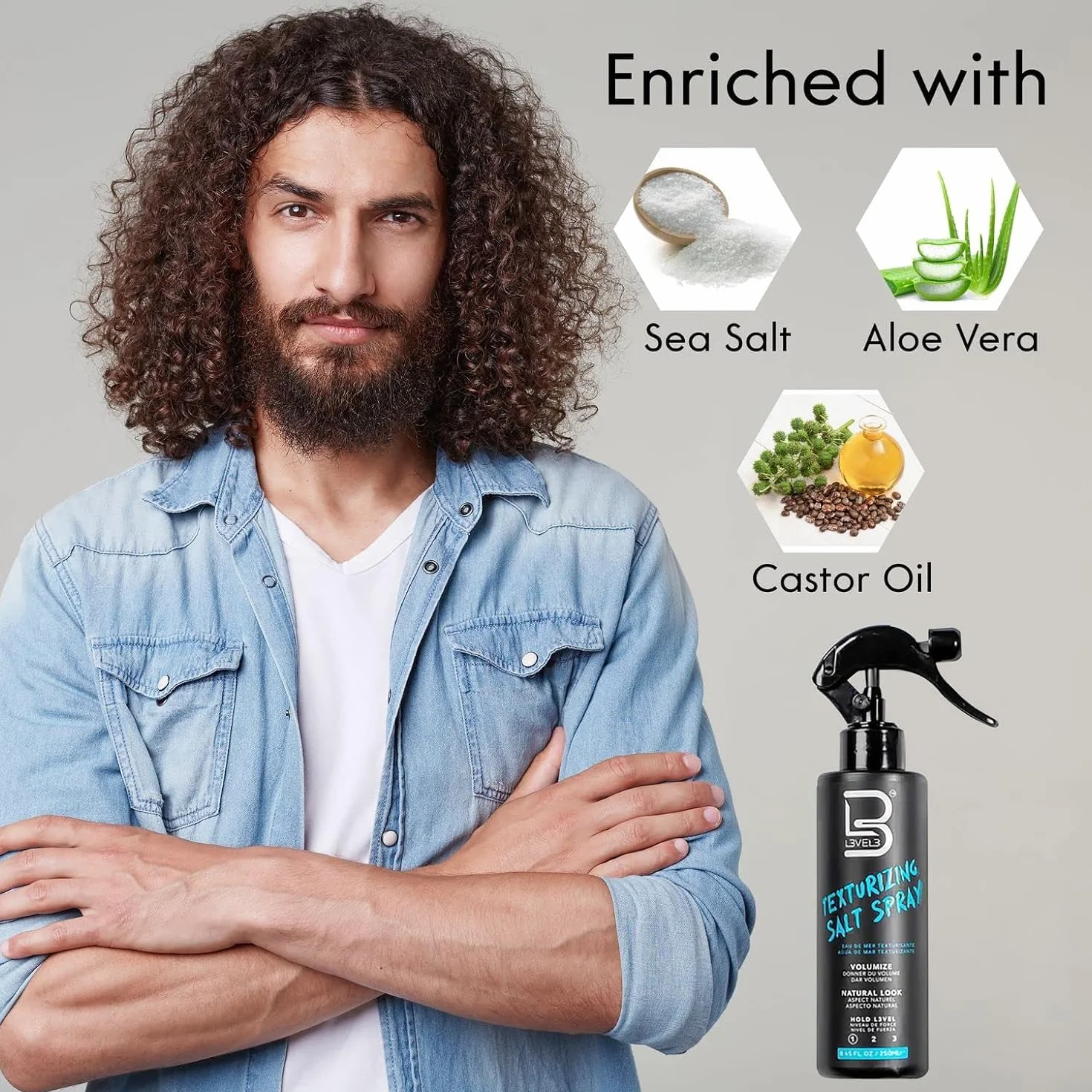 L3VEL3 Texturizing Salt Spray 250 ml Spray Teksturyzujący z Solą Objętość Naturalny Wygląd